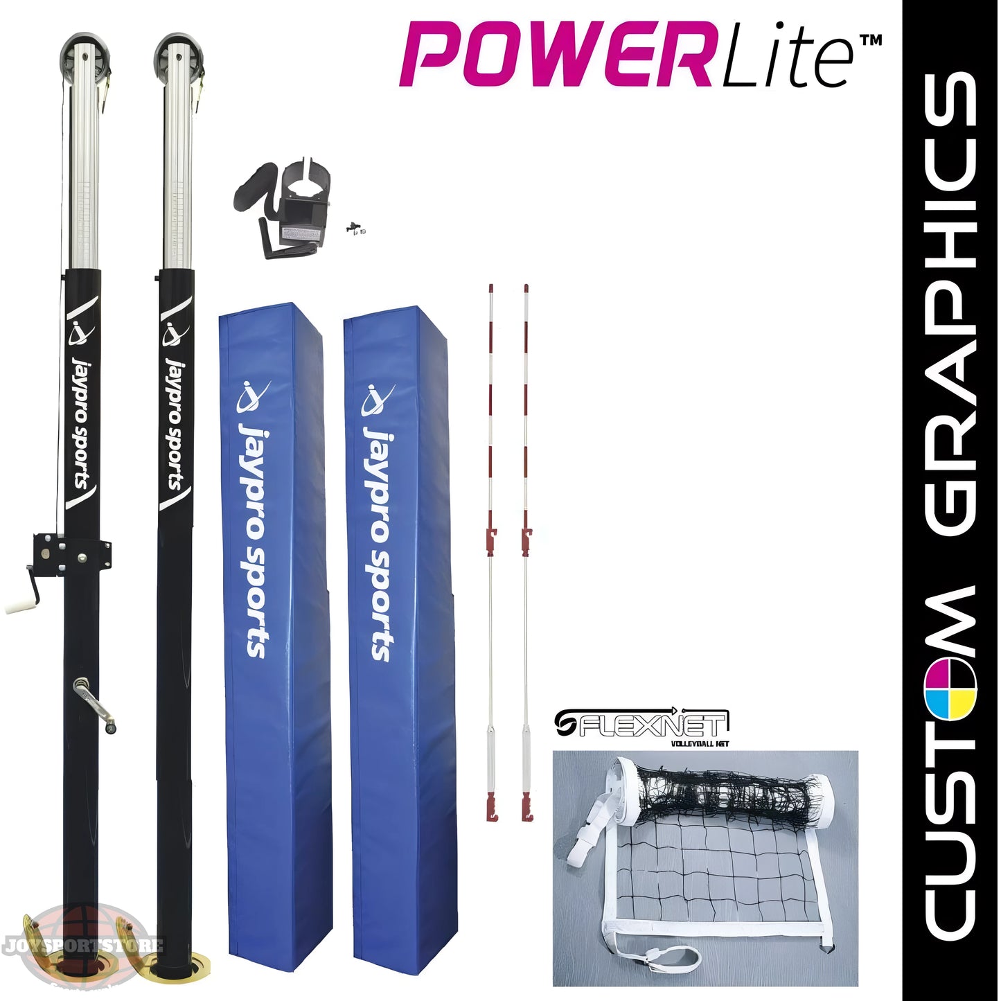 Jaypro PowerLite Volleyball System with Custom Graphics | NFHS, NCAA, USVBA Regulation - JoySportStore