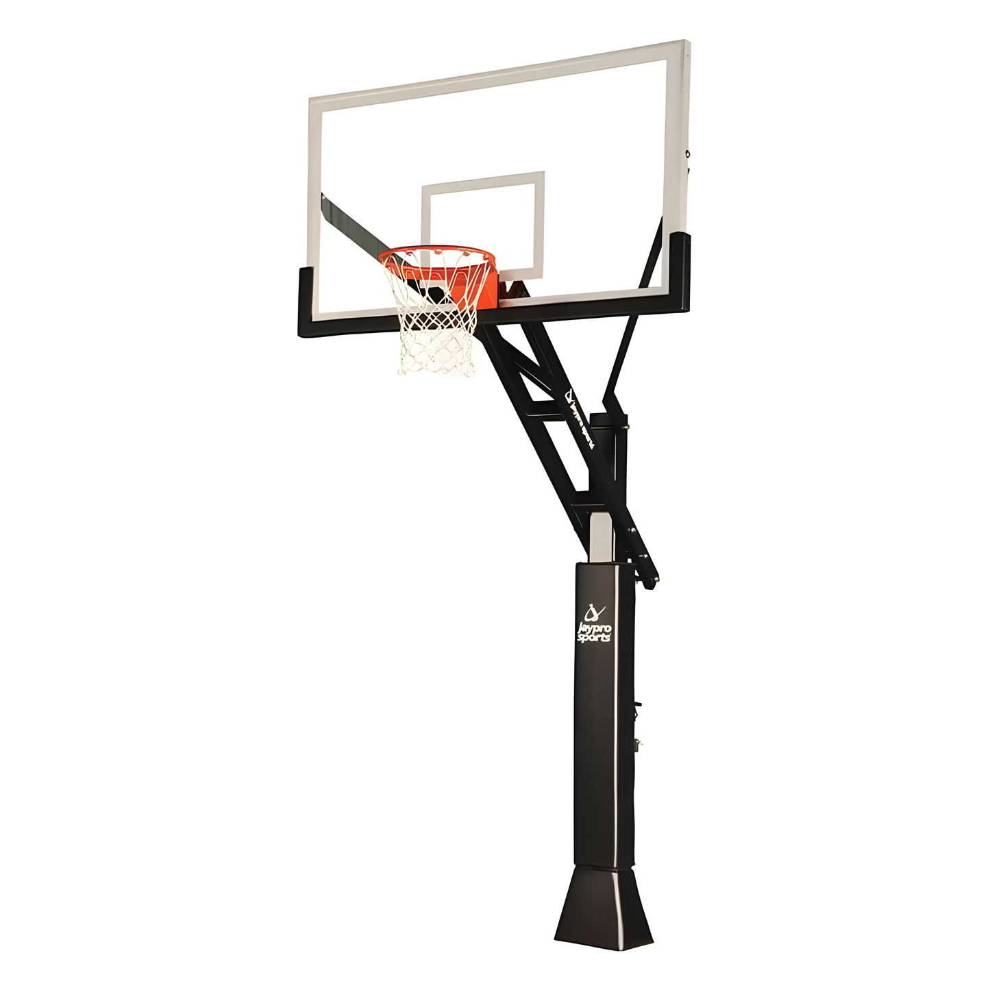 Jaypro adjustable basketball hoop system with clear backboard and breakaway rim for outdoor play