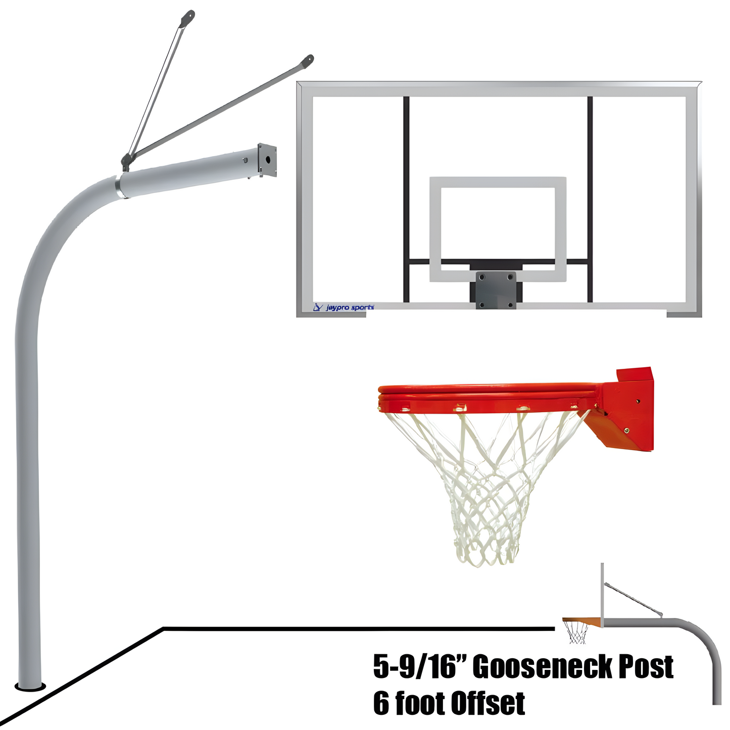 Jaypro gooseneck basketball hoop with 6 foot offset metal pole
