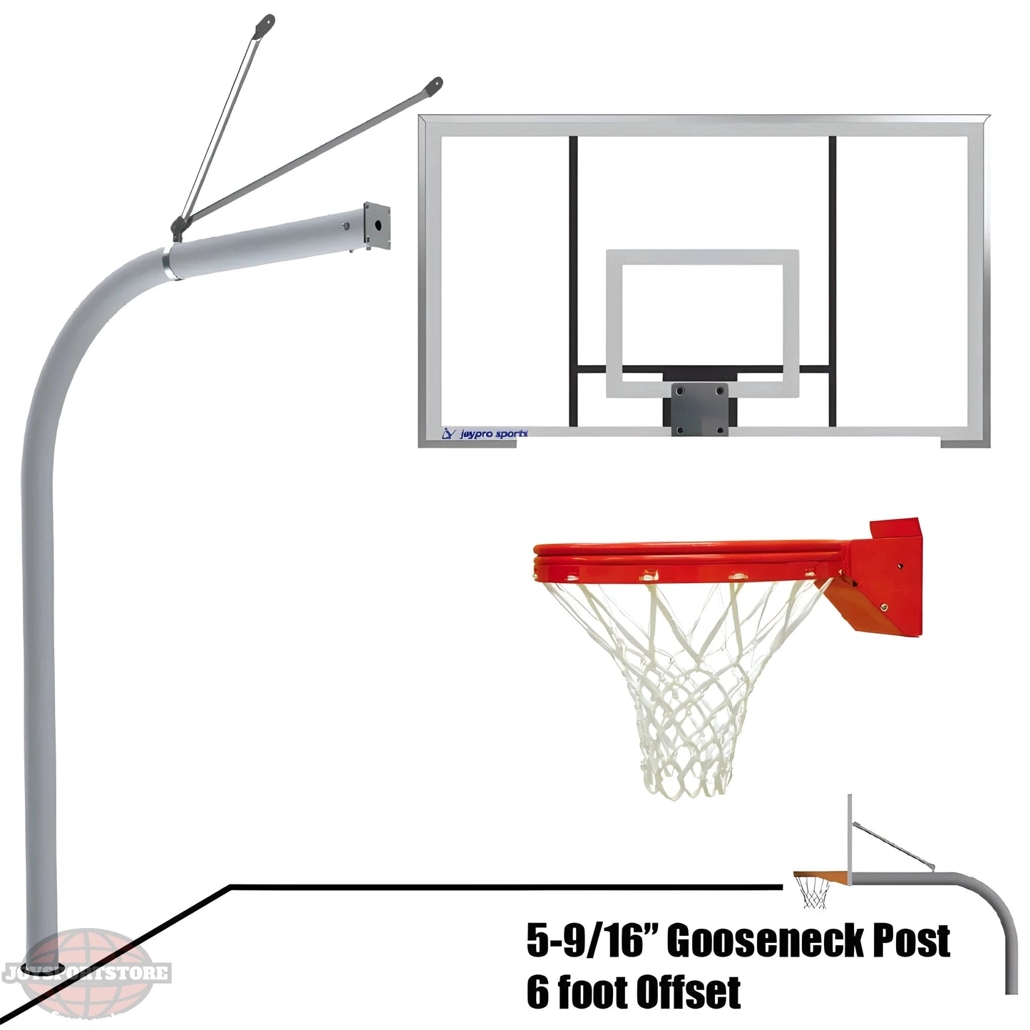 Jaypro gooseneck basketball hoop with 6 foot offset metal pole