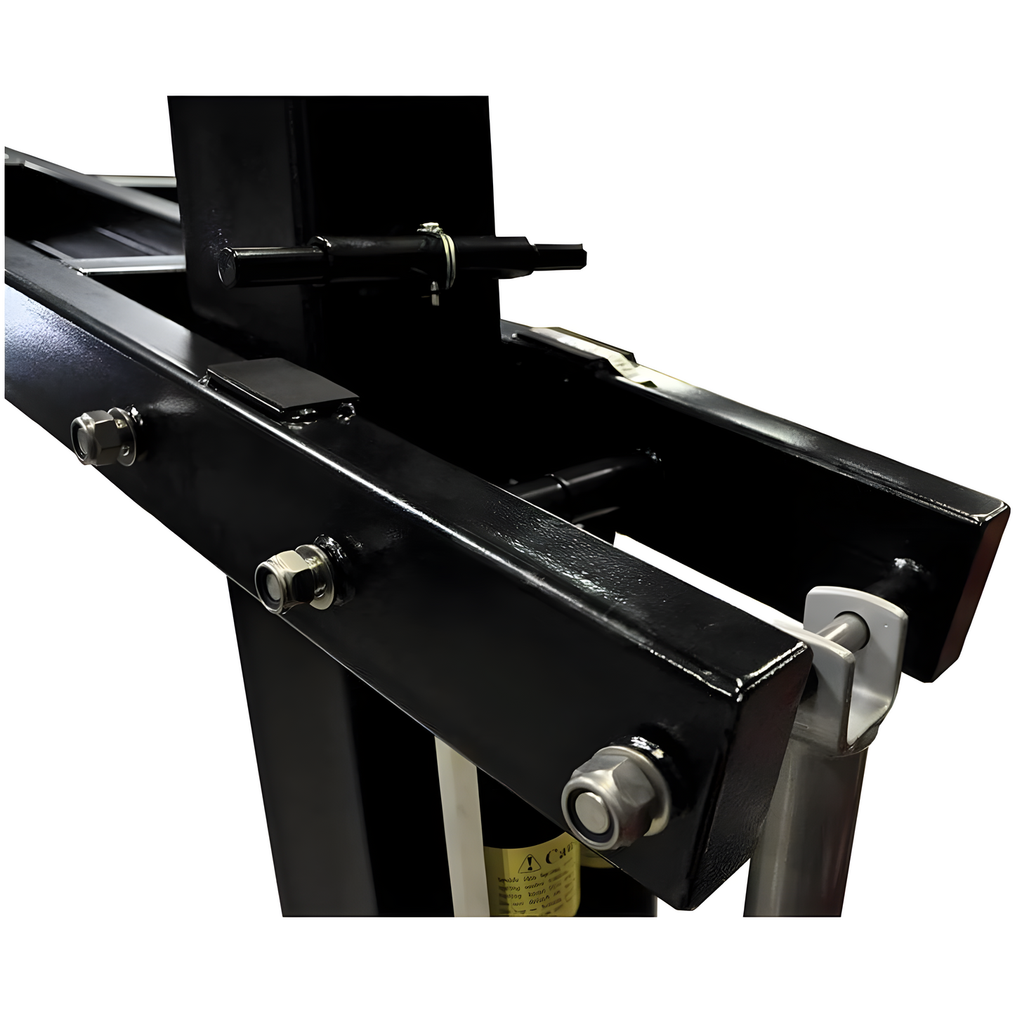 Close-up of black metal bracket with bolts from Jaypro sports equipment