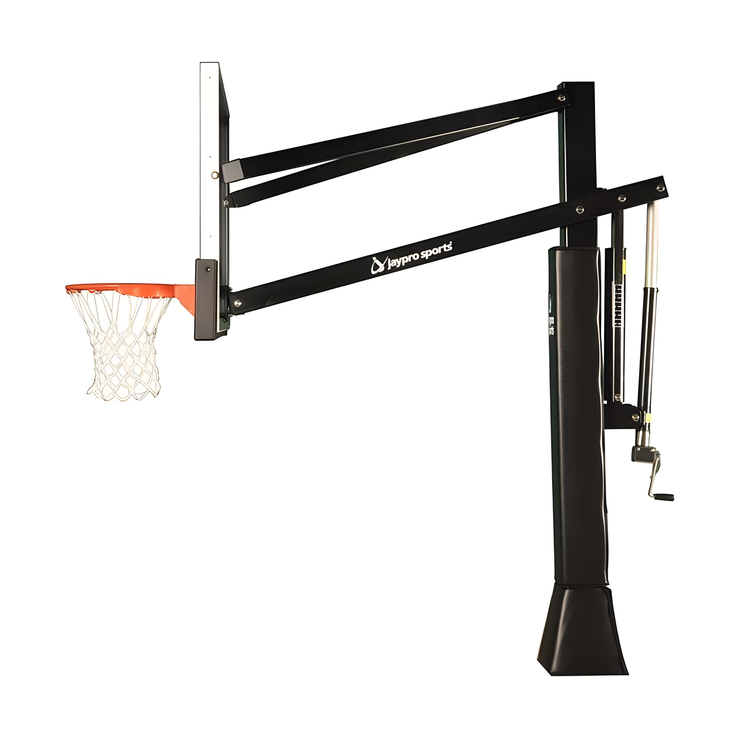 Jaypro sports adjustable wall-mounted basketball hoop system with padded support and orange rim