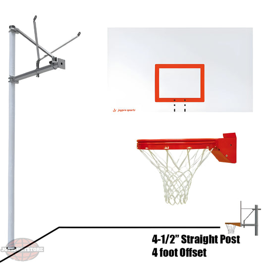 Jaypro outdoor basketball hoop with 4-1/2 inch straight post and 4 foot offset mount