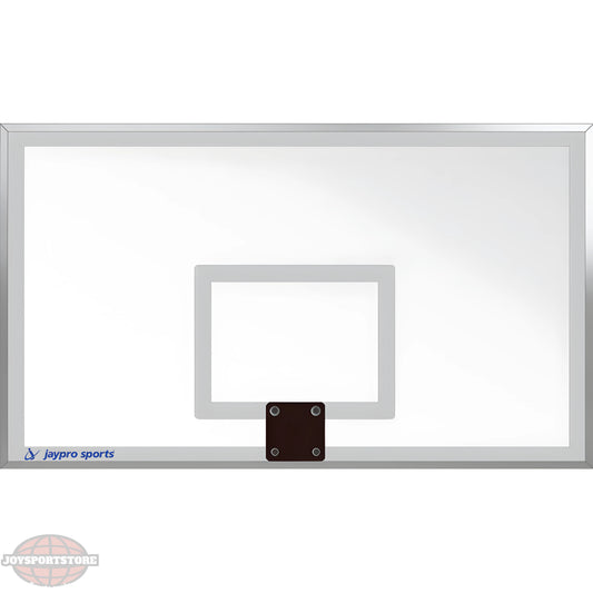 Jaypro transparent basketball backboard with white square target and metal mounting bracket