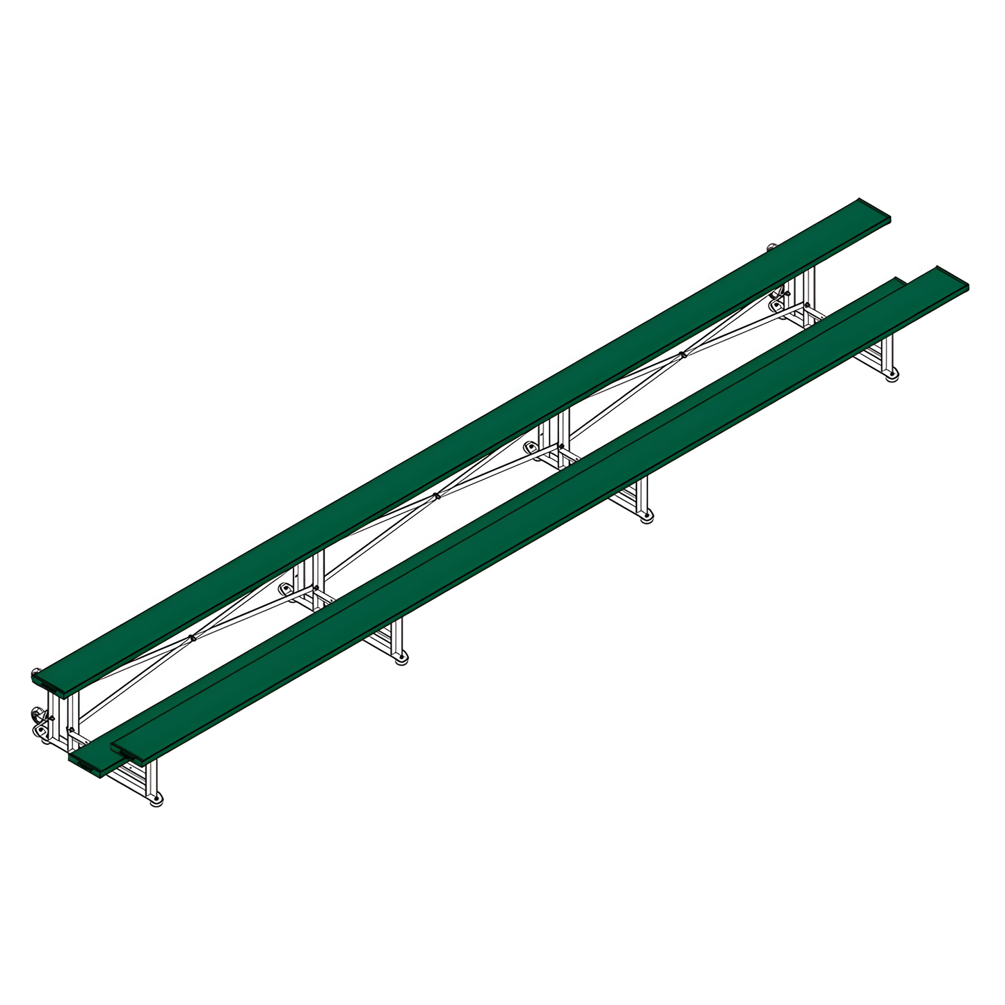 Jaypro Sports Bleacher - 2 Row -Tip & Roll, Single Foot Plank - 21' L, Powder Coated ( BLCH-221TRGPC)