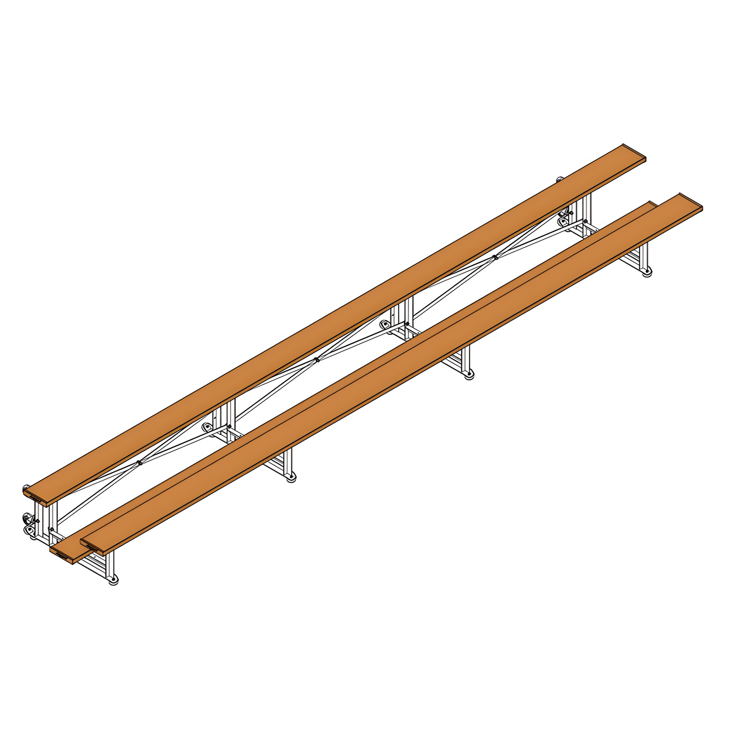 Jaypro Sports Bleacher - 2 Row -Tip & Roll, Single Foot Plank - 21' L, Powder Coated ( BLCH-221TRGPC)