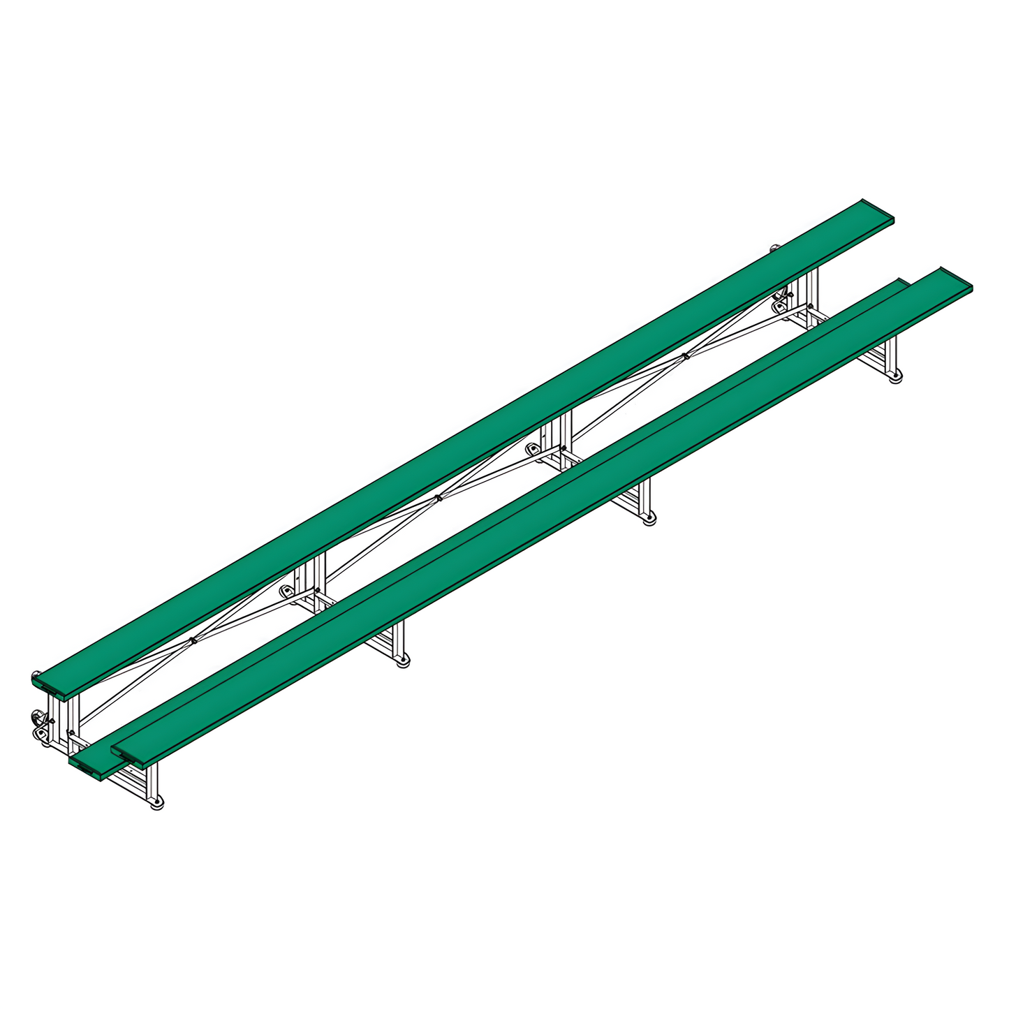 Jaypro Sports Bleacher - 2 Row -Tip & Roll, Single Foot Plank - 21' L, Powder Coated ( BLCH-221TRGPC)