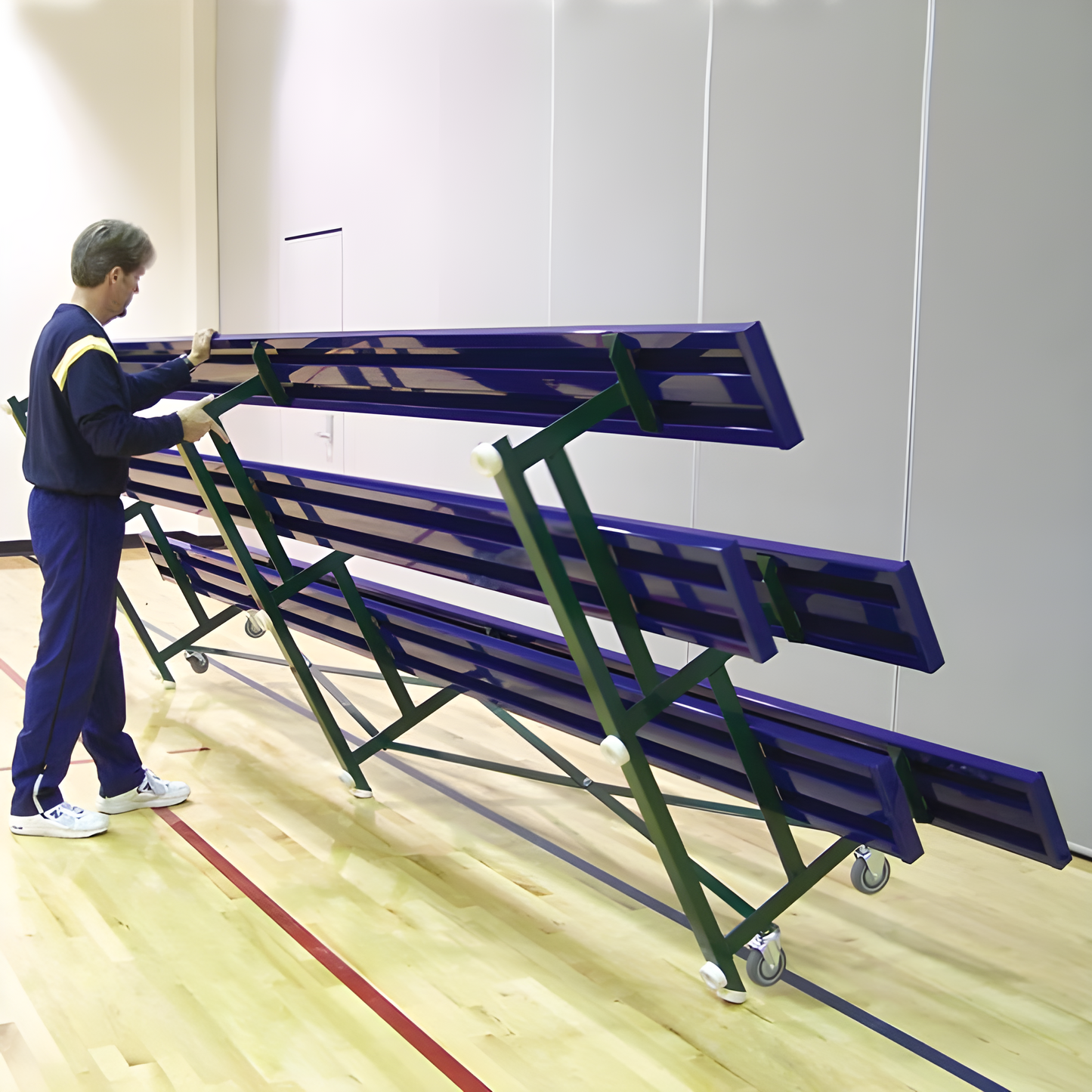 Jaypro Sports Bleacher - 2 Row -Tip & Roll, Single Foot Plank, Powder Coated - 15' L ( BLCH-2TRGPC)