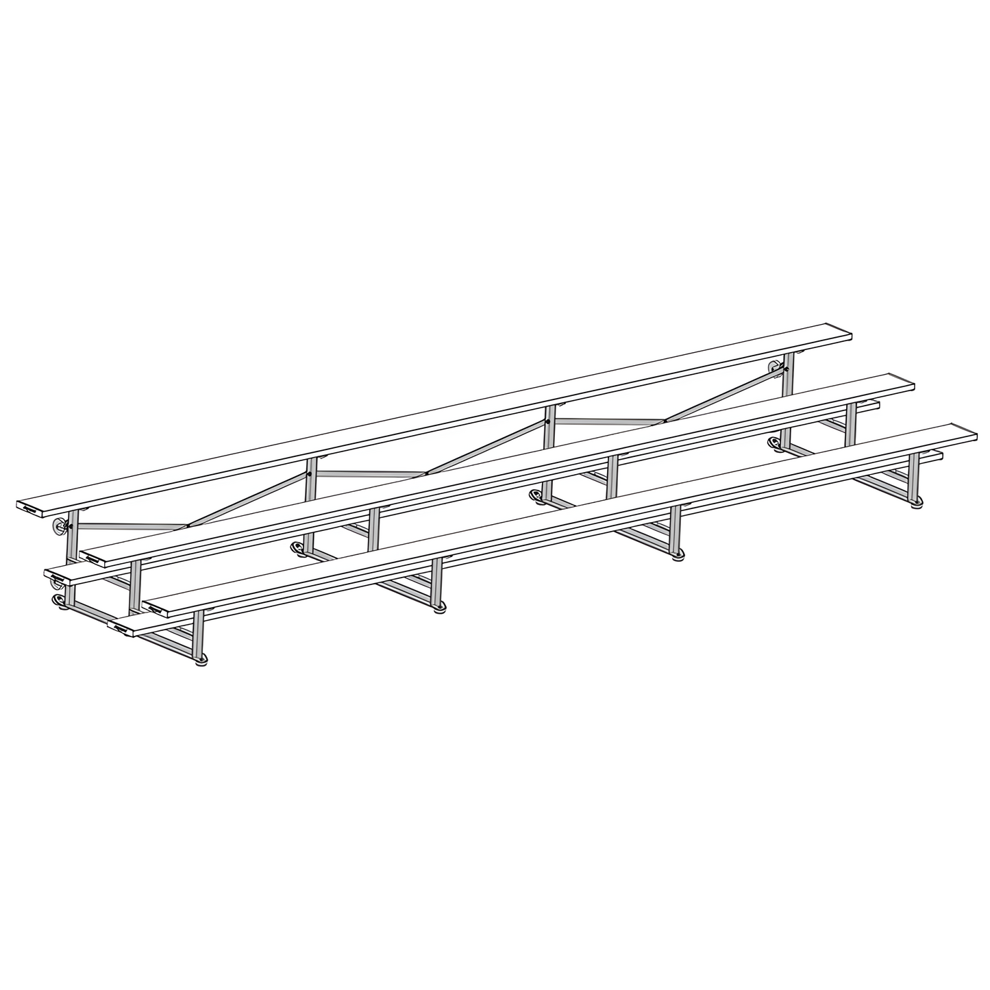 Jaypro Sports Bleacher - 3 Row - Tip & Roll, Single Foot Plank - 21' L (BLCH-321TRG)