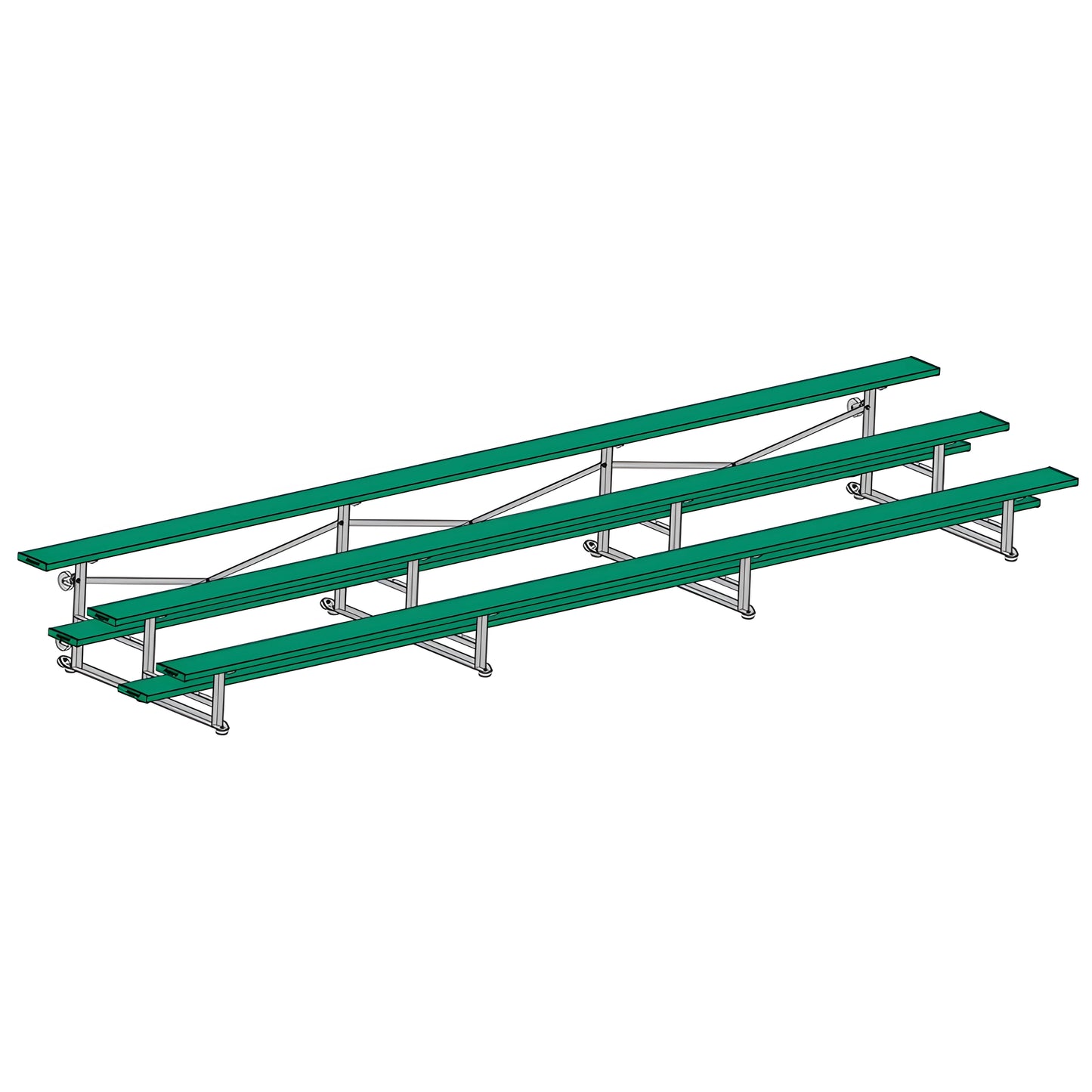 Jaypro BLCH-321TRGPC Indoor Bleacher Seats | 21 ft. (3 Row - Single Foot Plank) | Tip Roll (Powder Coated) - JoySportStore