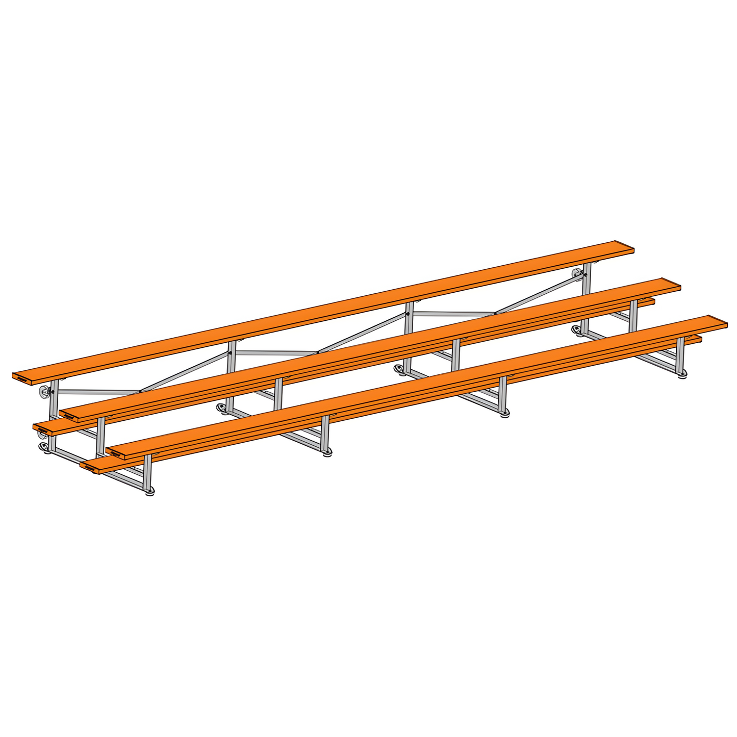 Jaypro BLCH-321TRGPC Indoor Bleacher Seats | 21 ft. (3 Row - Single Foot Plank) | Tip Roll (Powder Coated)