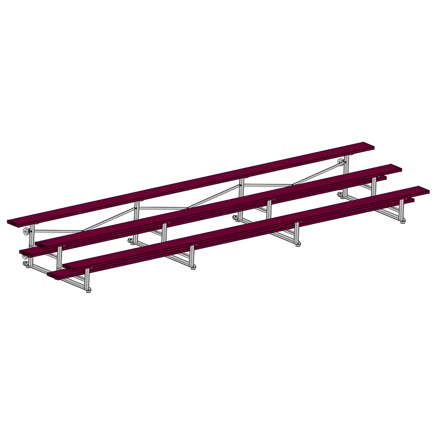 Jaypro BLCH-321TRGPC Indoor Bleacher Seats | 21 ft. (3 Row - Single Foot Plank) | Tip Roll (Powder Coated)