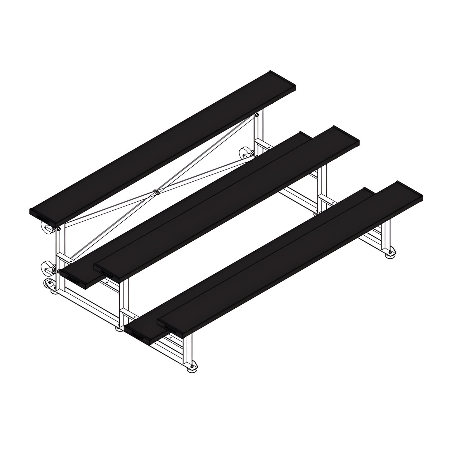 Jaypro Sports Bleacher - 3 Row - Tip & Roll, Single Foot Plank, Powder Coated - 7.5' L (BLCH-375TRGPC)