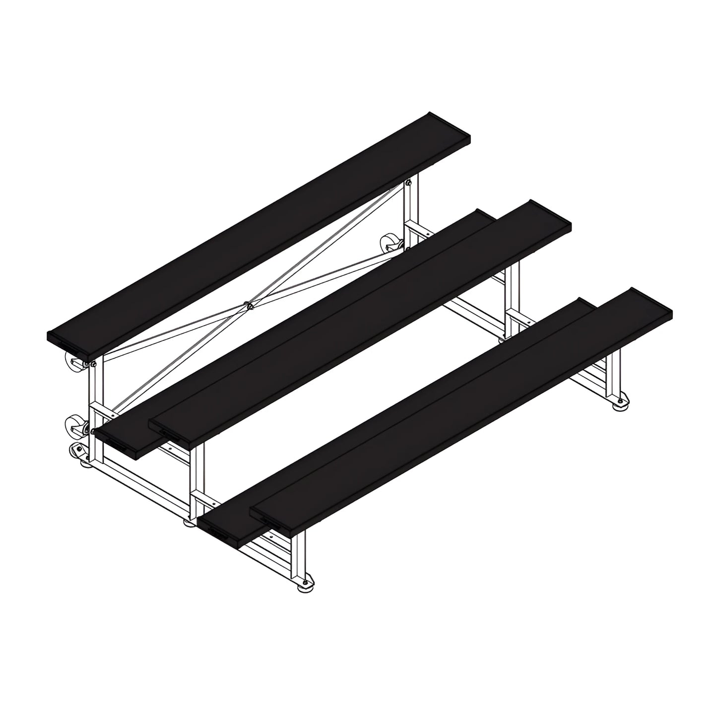Jaypro Sports Bleacher - 3 Row - Tip & Roll, Single Foot Plank, Powder Coated - 7.5' L (BLCH-375TRGPC) - JoySportStore