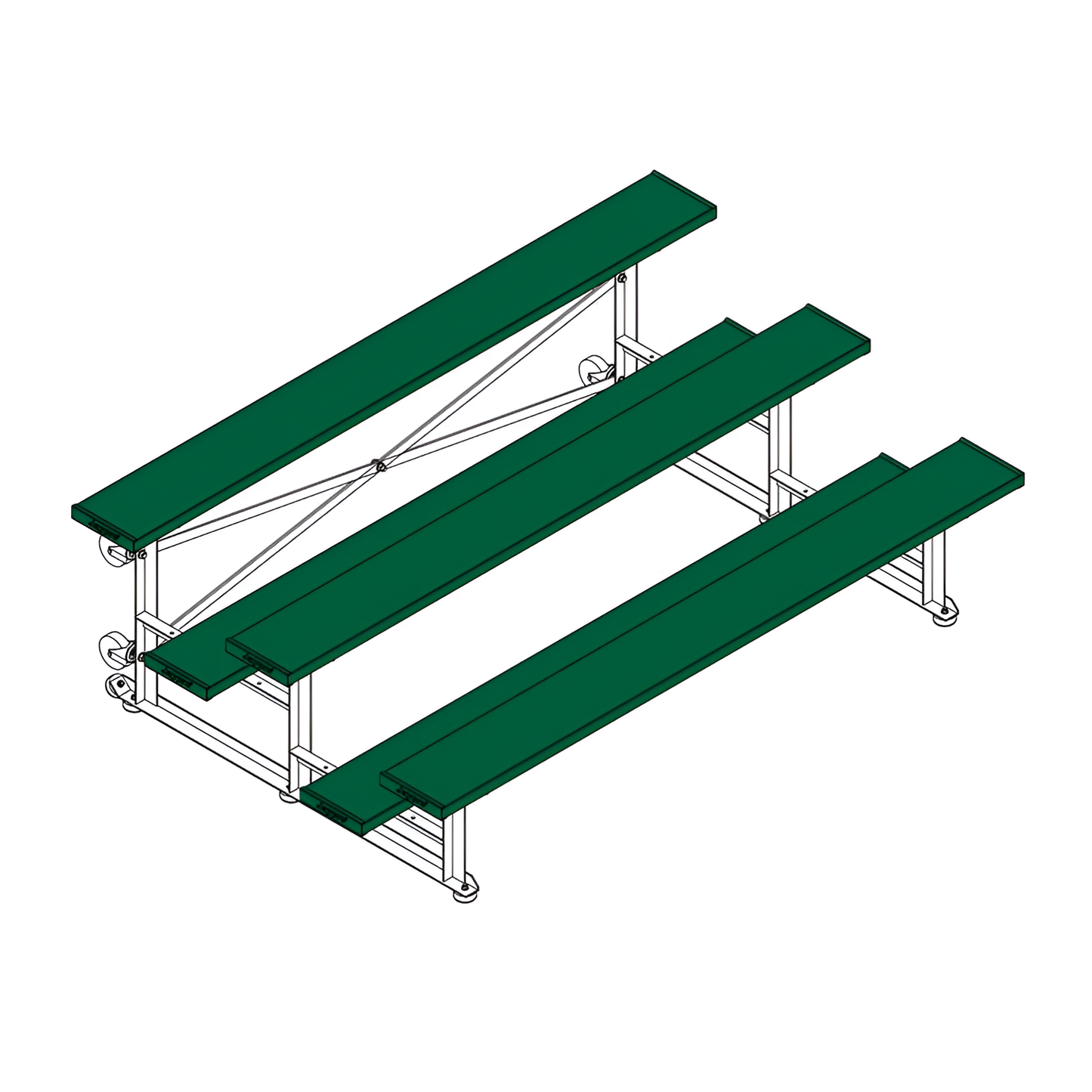 Jaypro Sports Bleacher - 3 Row - Tip & Roll, Single Foot Plank, Powder Coated - 7.5' L (BLCH-375TRGPC)