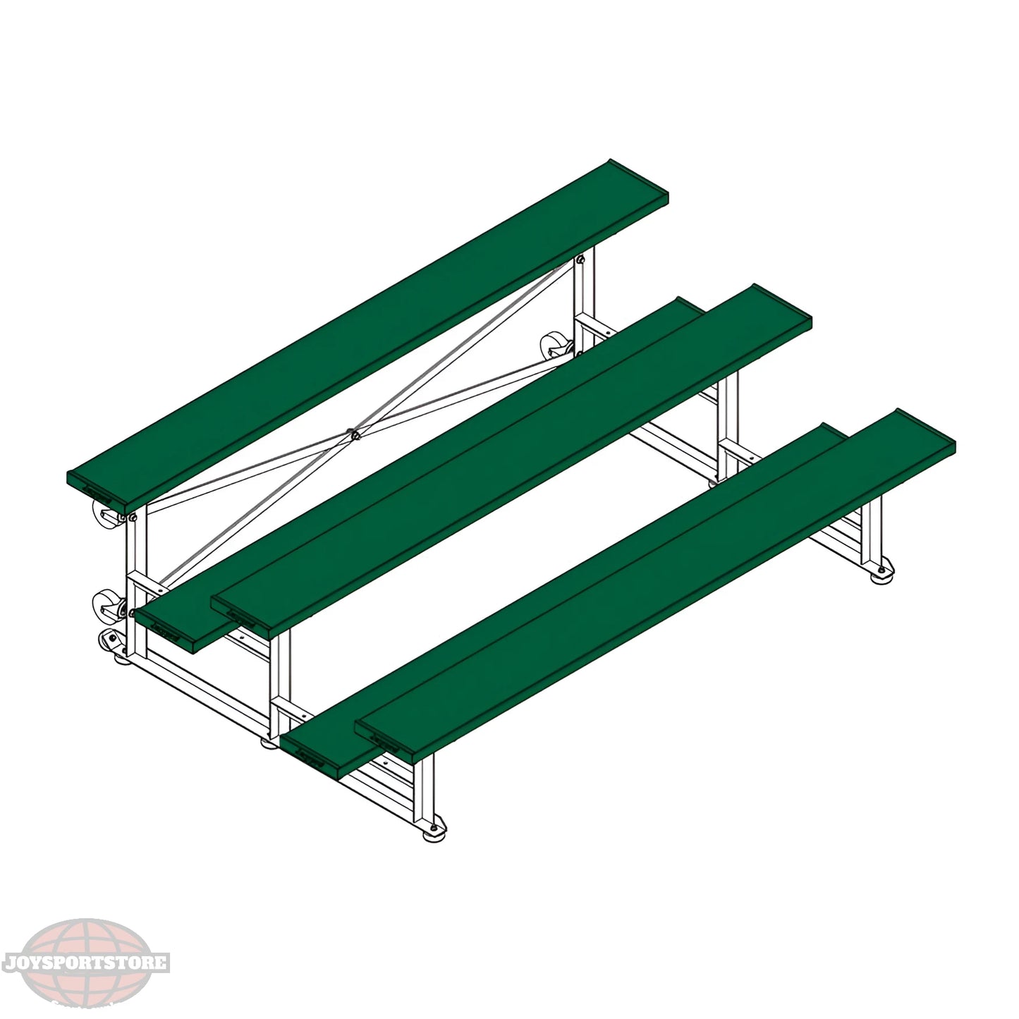 Jaypro Sports Bleacher - 3 Row - Tip & Roll, Single Foot Plank, Powder Coated - 7.5' L (BLCH-375TRGPC) - JoySportStore
