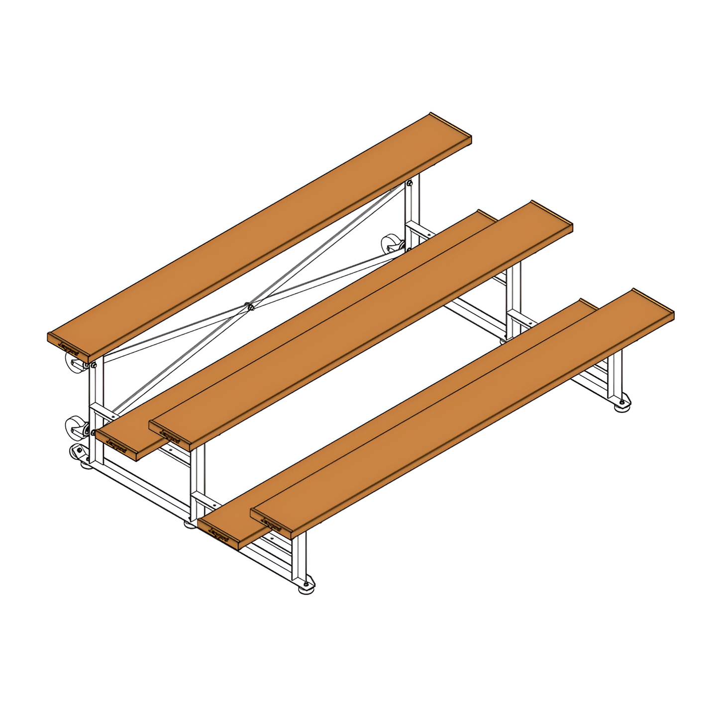 Jaypro Sports Bleacher - 3 Row - Tip & Roll, Single Foot Plank, Powder Coated - 7.5' L (BLCH-375TRGPC)