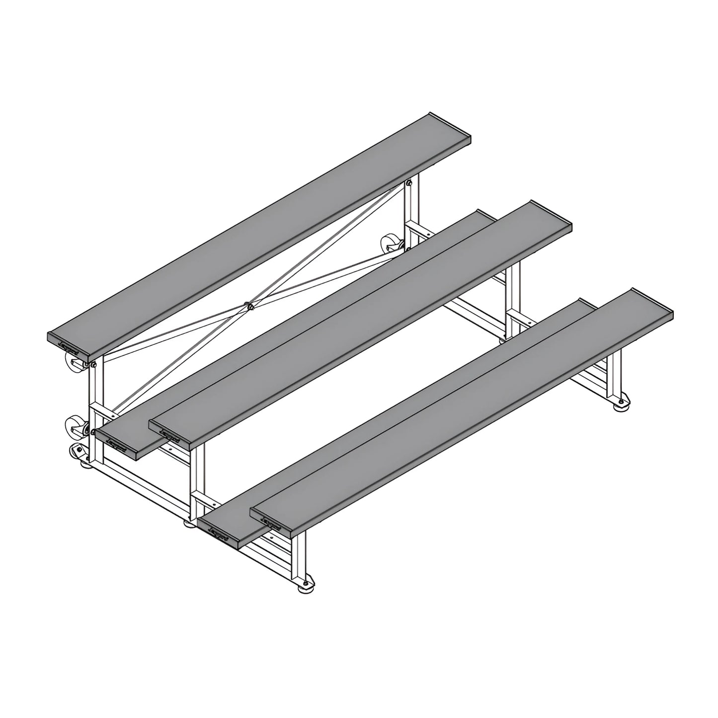 Jaypro Sports Bleacher - 3 Row - Tip & Roll, Single Foot Plank, Powder Coated - 7.5' L (BLCH-375TRGPC) - JoySportStore