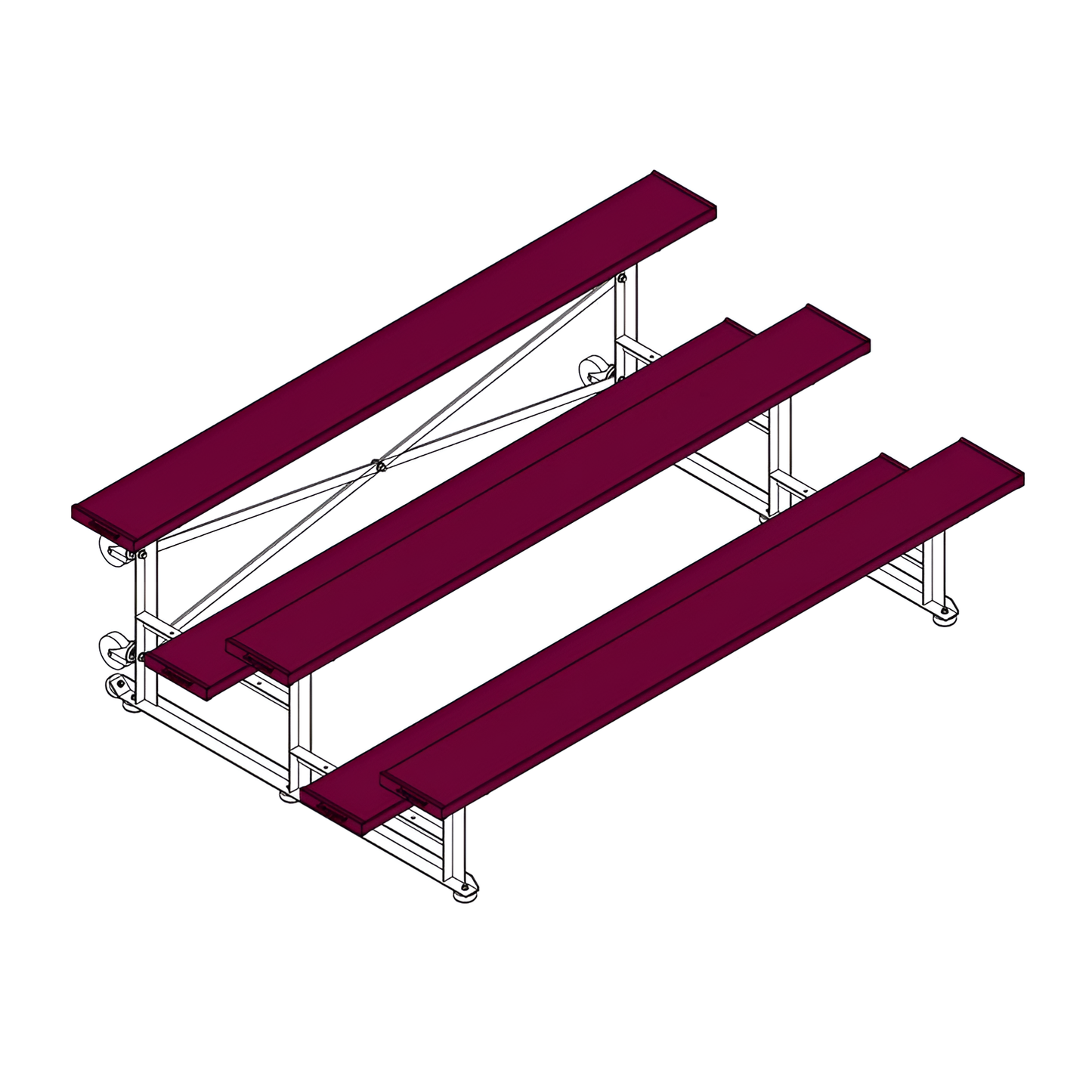 Jaypro Sports Bleacher - 3 Row - Tip & Roll, Single Foot Plank, Powder Coated - 7.5' L (BLCH-375TRGPC)
