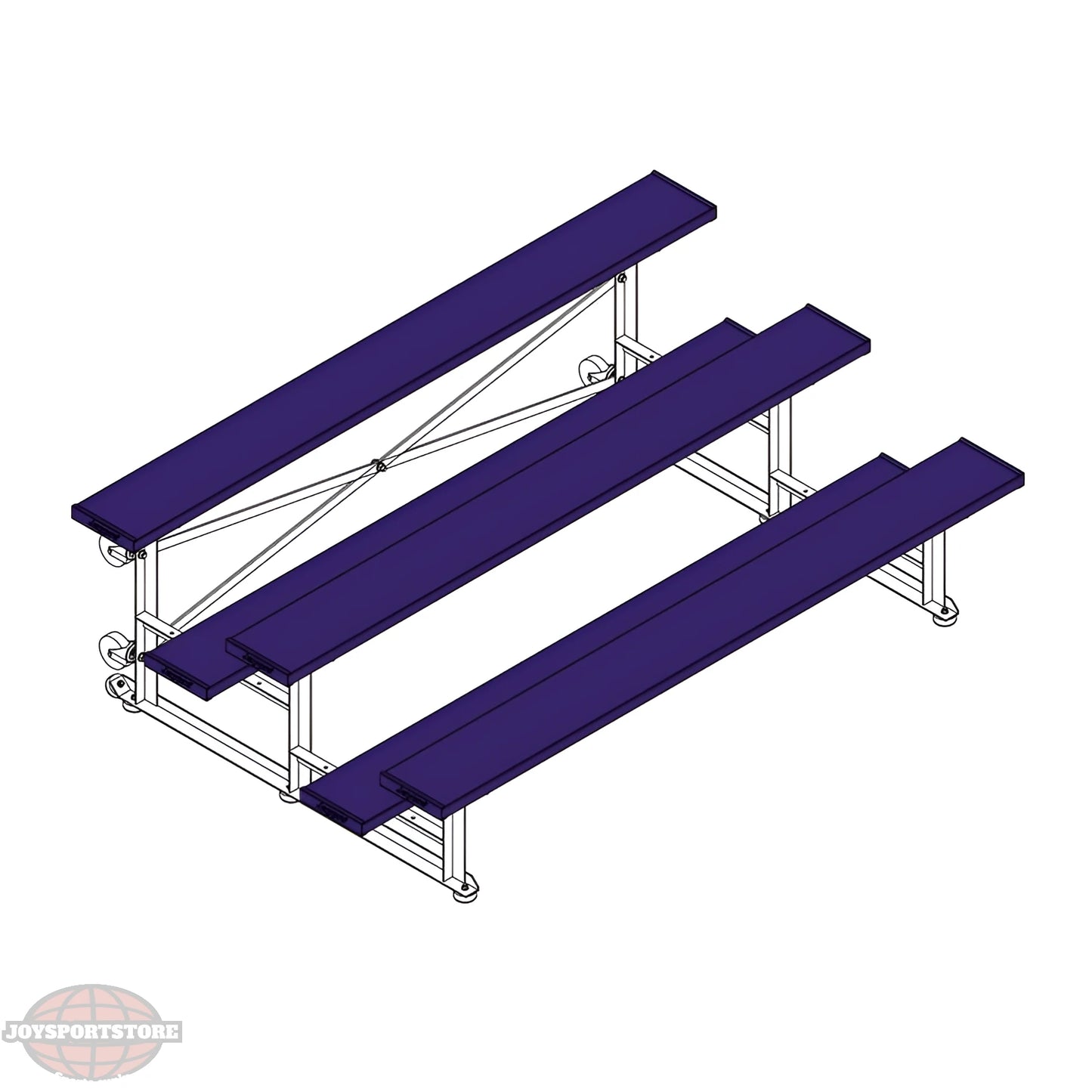 Jaypro Sports Bleacher - 3 Row - Tip & Roll, Single Foot Plank, Powder Coated - 7.5' L (BLCH-375TRGPC) - JoySportStore