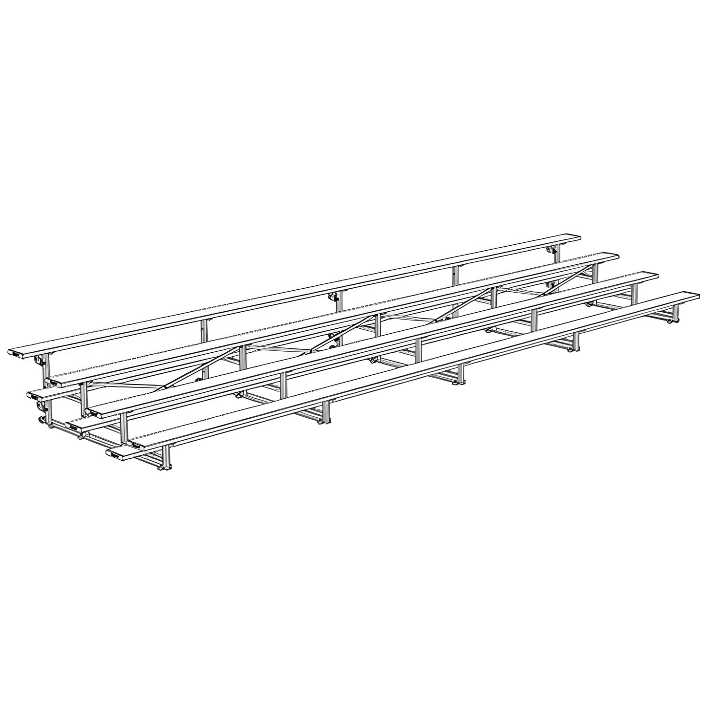Jaypro Sports Bleacher - 4 Row - Tip & Roll, Single Foot Plank - 27' L (BLCH-427TRG) - JoySportStore