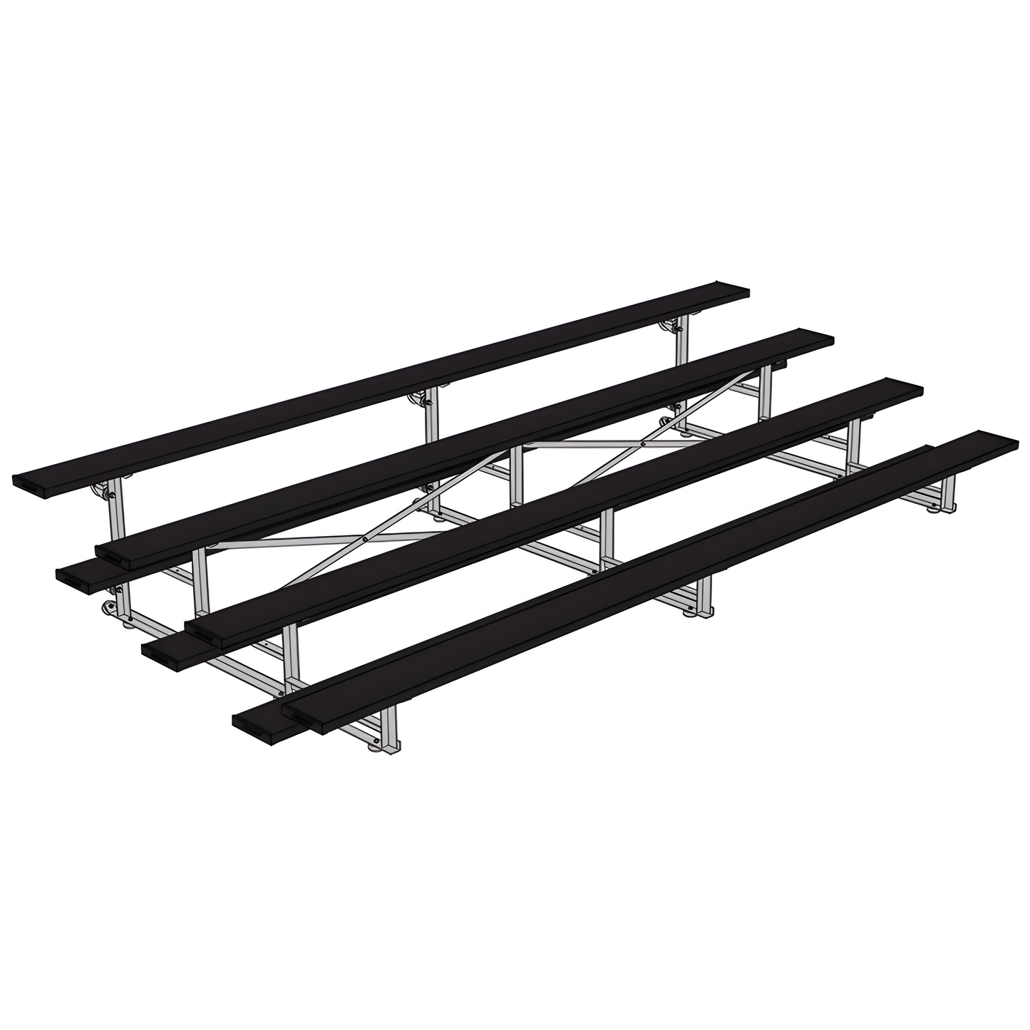 Jaypro Indoor Bleacher – 15' | 4 Row Tip & Roll Bleacher with Powder-Coated Frame – Single Foot Plank (BLCH-4TRGPC)