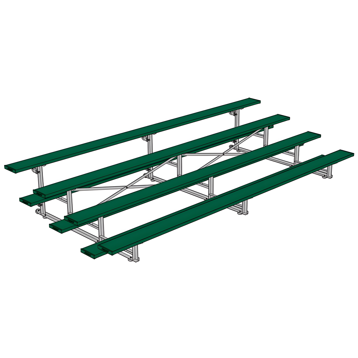 Jaypro Indoor Bleacher – 15' | 4 Row Tip & Roll Bleacher with Powder-Coated Frame – Single Foot Plank (BLCH-4TRGPC)