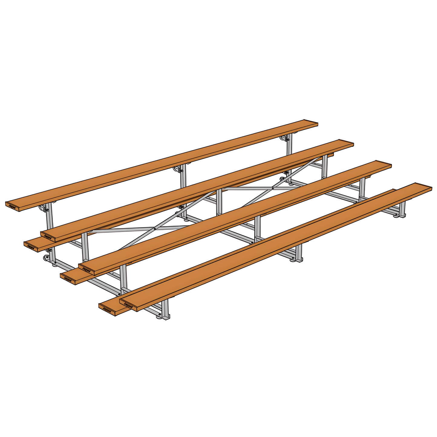 Jaypro Indoor Bleacher – 15' | 4 Row Tip & Roll Bleacher with Powder-Coated Frame – Single Foot Plank (BLCH-4TRGPC)