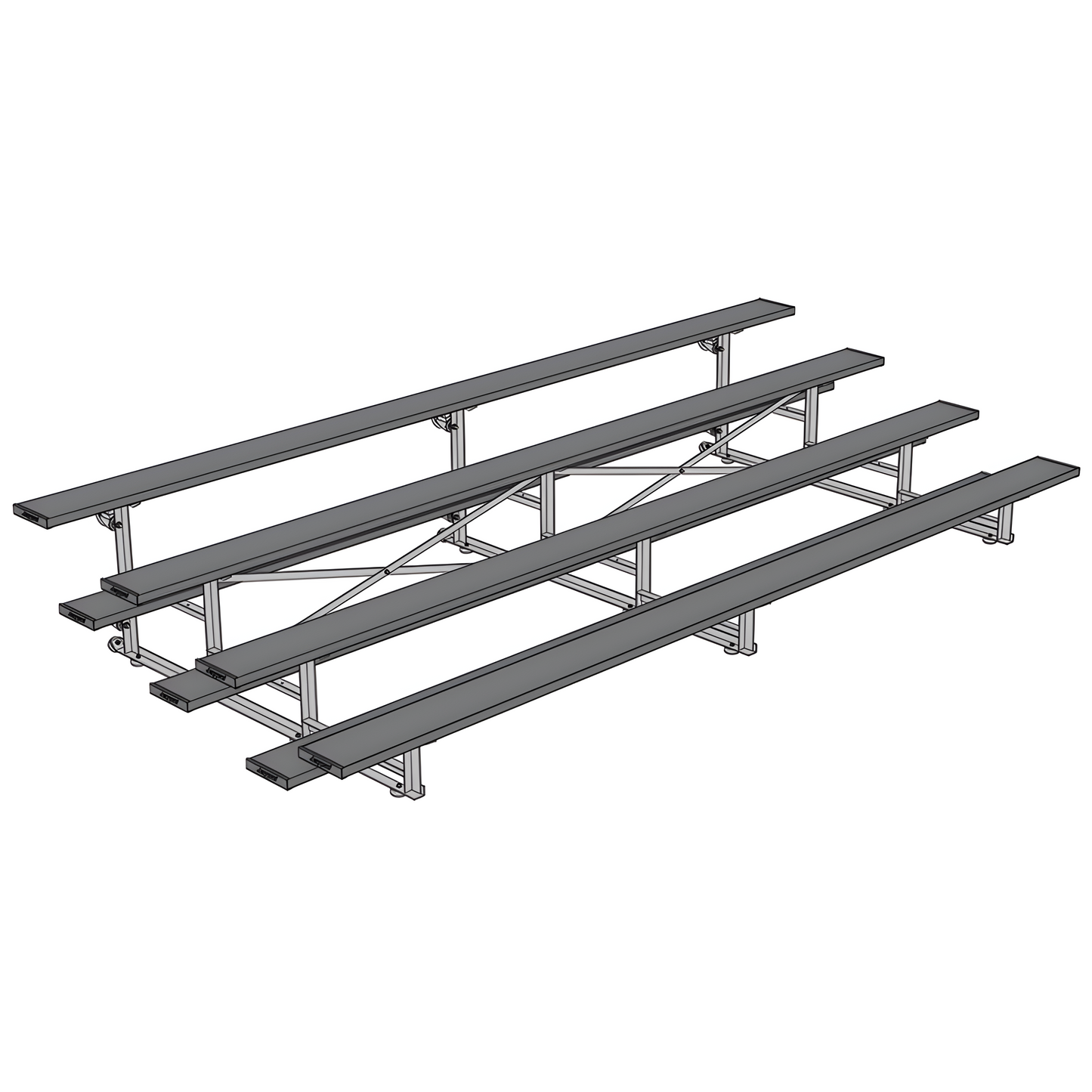 Jaypro Indoor Bleacher – 15' | 4 Row Tip & Roll Bleacher with Powder-Coated Frame – Single Foot Plank (BLCH-4TRGPC)