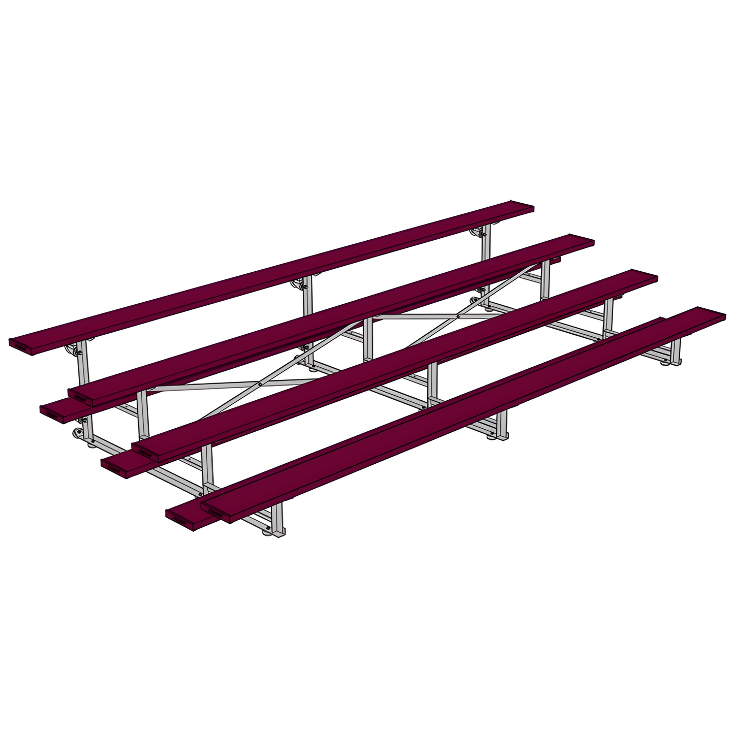 Jaypro Indoor Bleacher – 15' | 4 Row Tip & Roll Bleacher with Powder-Coated Frame – Single Foot Plank (BLCH-4TRGPC)