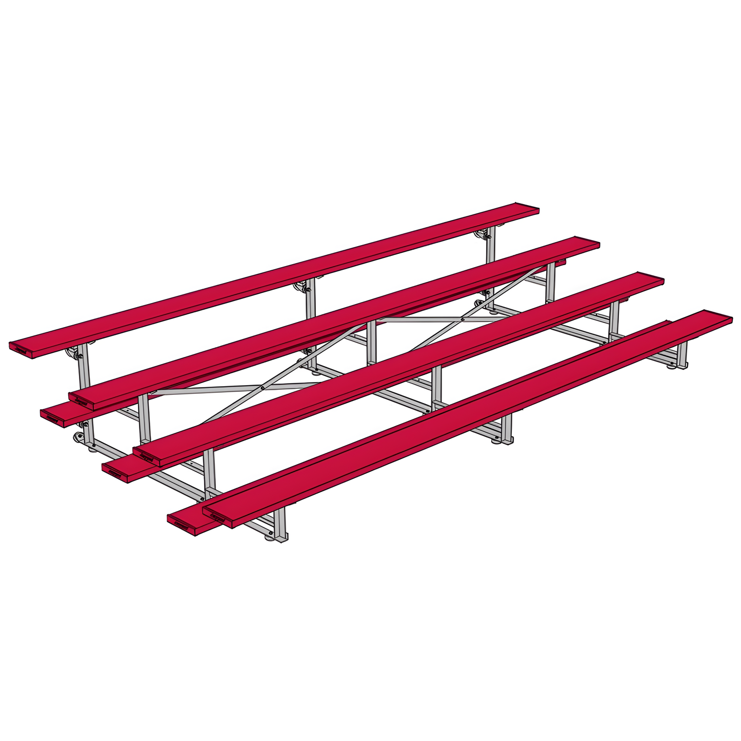 Jaypro Indoor Bleacher – 15' | 4 Row Tip & Roll Bleacher with Powder-Coated Frame – Single Foot Plank (BLCH-4TRGPC)