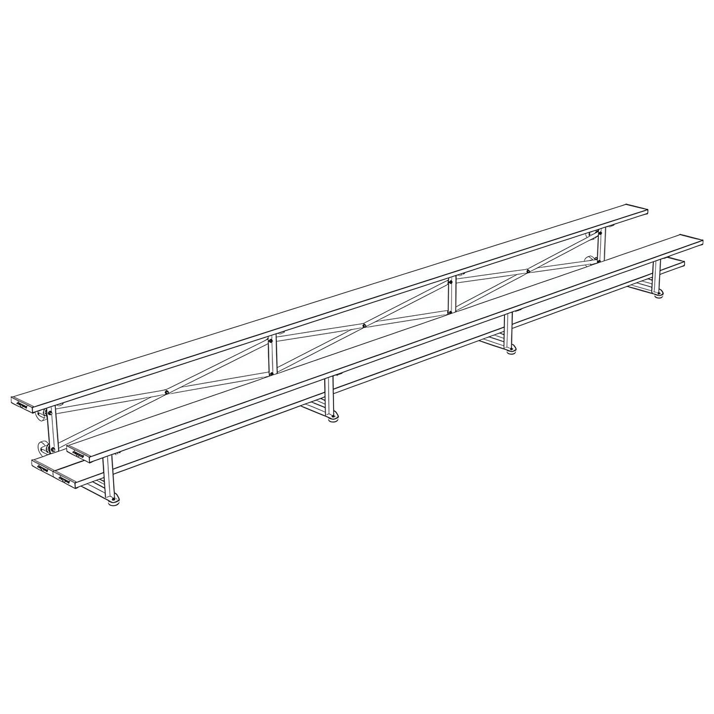 Jaypro Sports Bleacher - 2 Row - Tip & Roll, Double Foot Plank - 21' L (BLDP-221TRG)