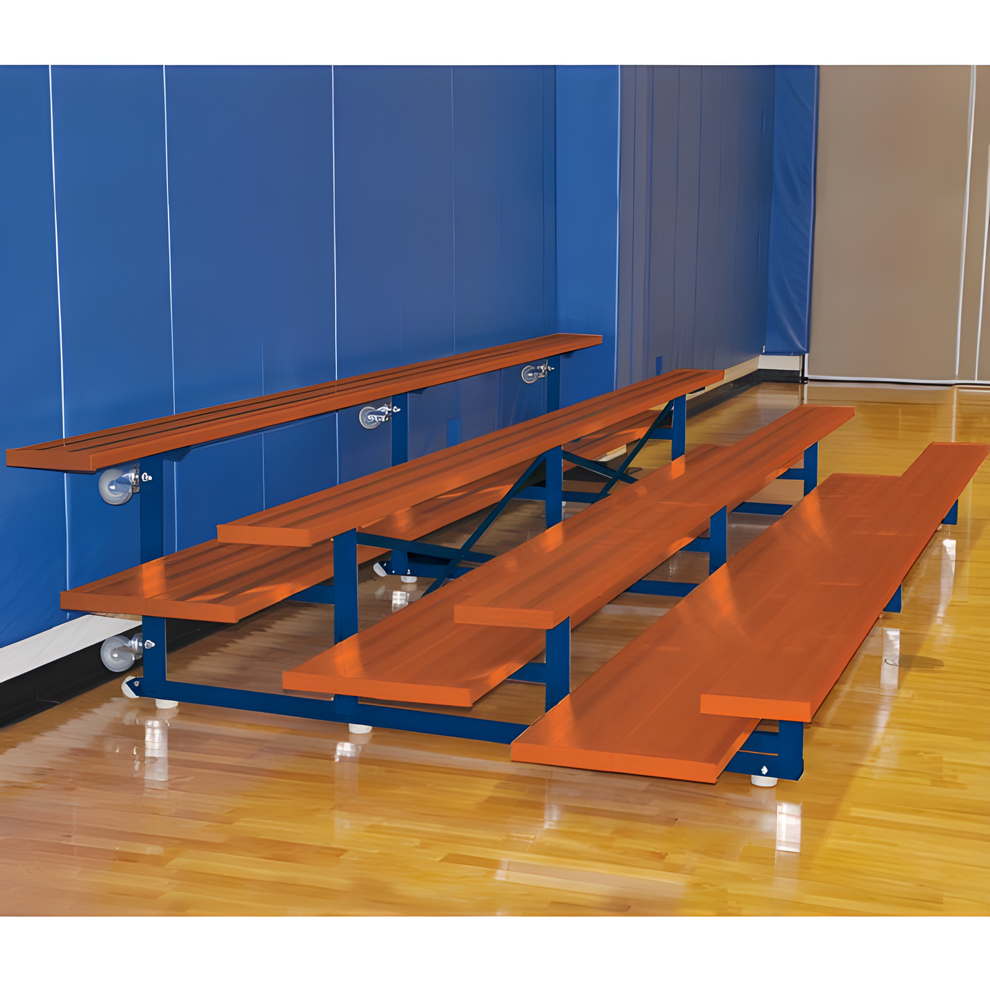 Jaypro Sports Bleacher - 2 Row - Tip & Roll, Double Foot Plank, Powder Coated - 27' L (BLDP-227TRGPC)