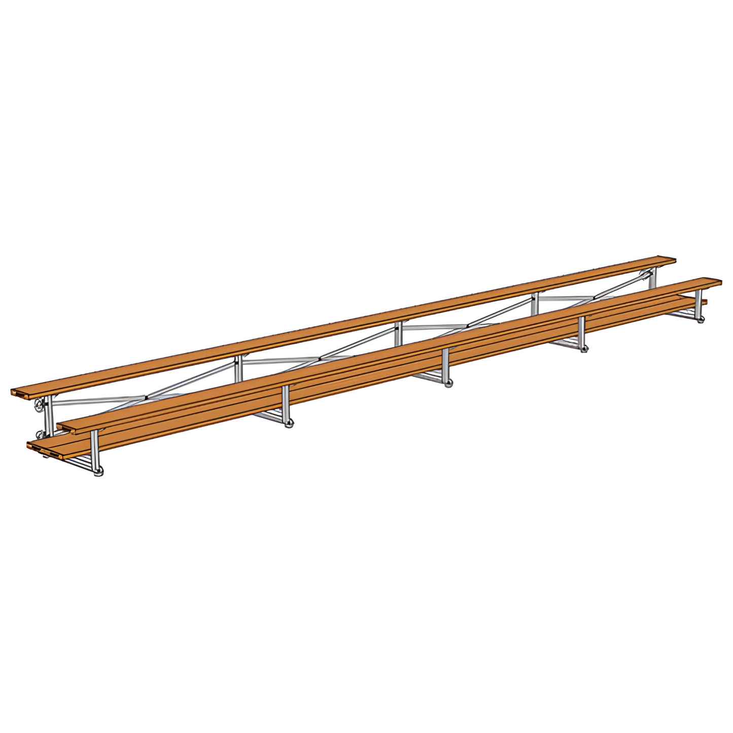 Jaypro Sports Bleacher - 2 Row - Tip & Roll, Double Foot Plank, Powder Coated - 27' L (BLDP-227TRGPC)