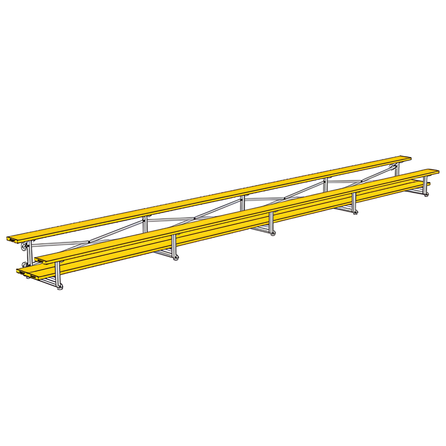 Jaypro Sports Bleacher - 2 Row - Tip & Roll, Double Foot Plank, Powder Coated - 27' L (BLDP-227TRGPC)