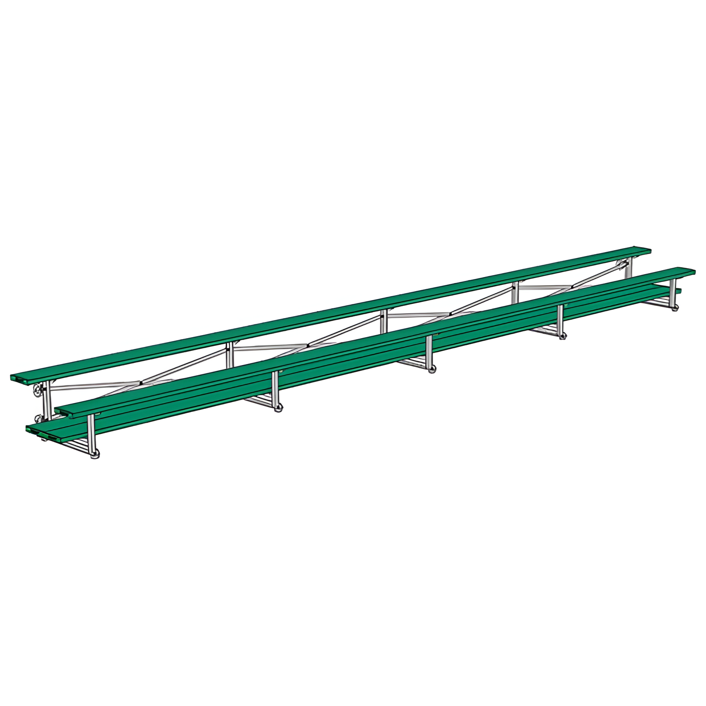 Jaypro Sports Bleacher - 2 Row - Tip & Roll, Double Foot Plank, Powder Coated - 27' L (BLDP-227TRGPC)