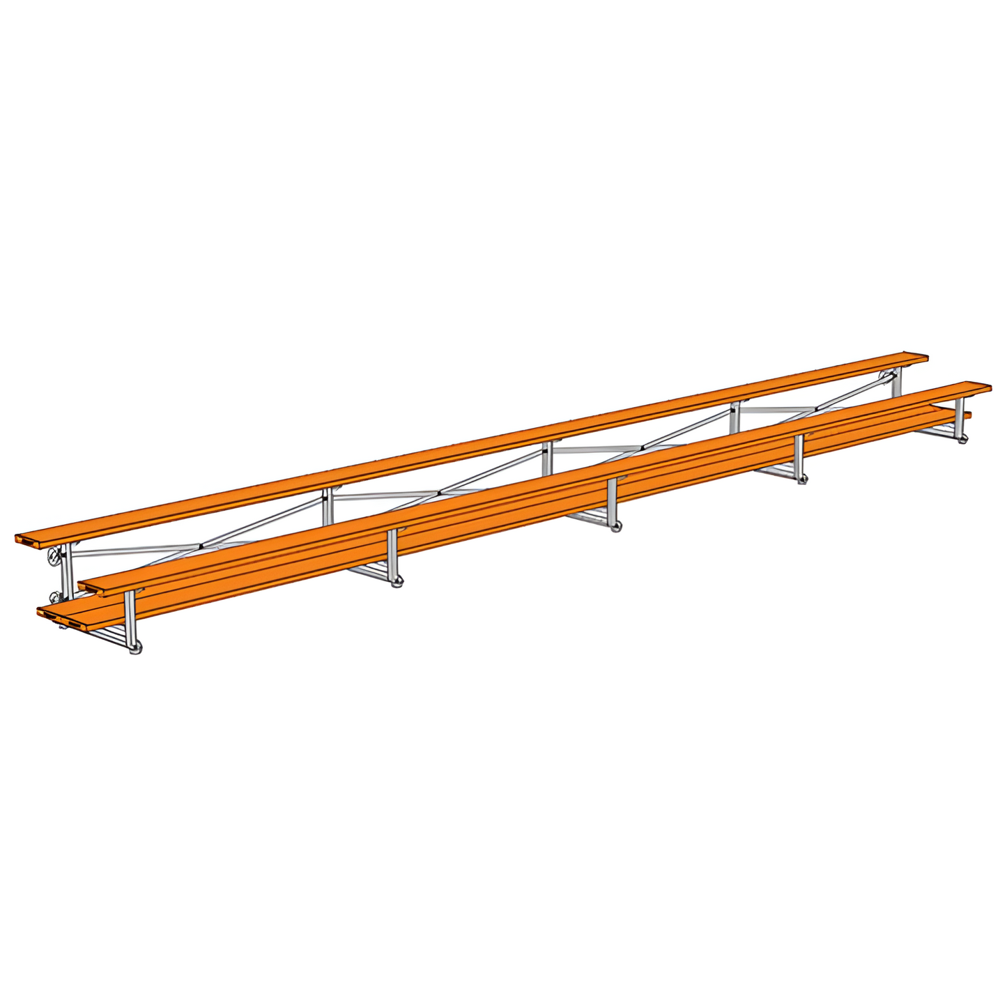 Jaypro Sports Bleacher - 2 Row - Tip & Roll, Double Foot Plank, Powder Coated - 27' L (BLDP-227TRGPC)