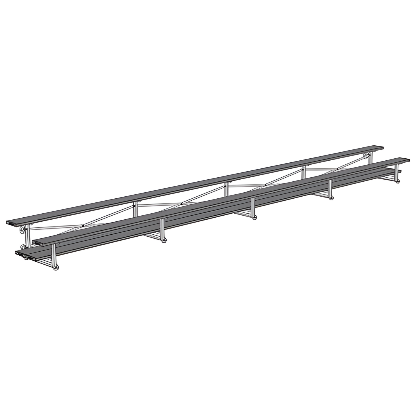 Jaypro Sports Bleacher - 2 Row - Tip & Roll, Double Foot Plank, Powder Coated - 27' L (BLDP-227TRGPC)