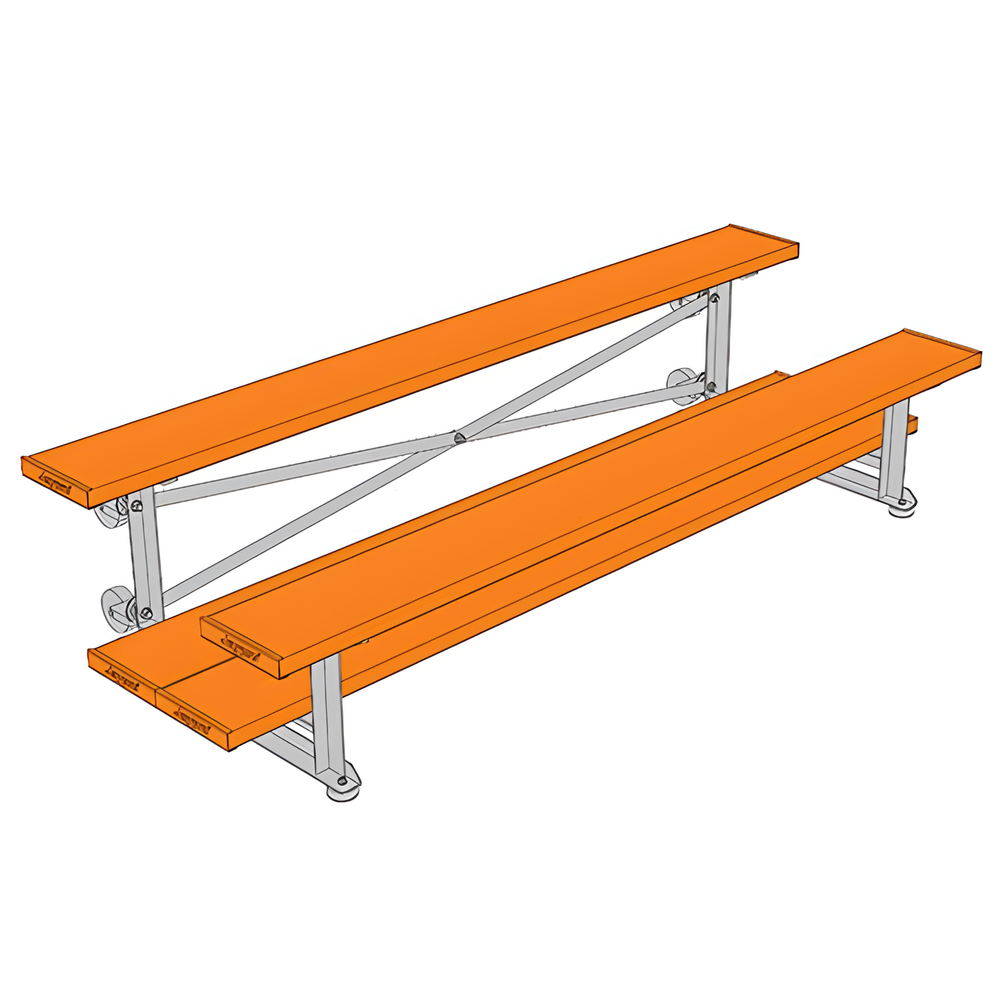 Jaypro Sports Bleacher - 2 Row - Tip & Roll, Double Foot Plank, Powder Coated - 7.5' L (BLDP-275TRGPC)