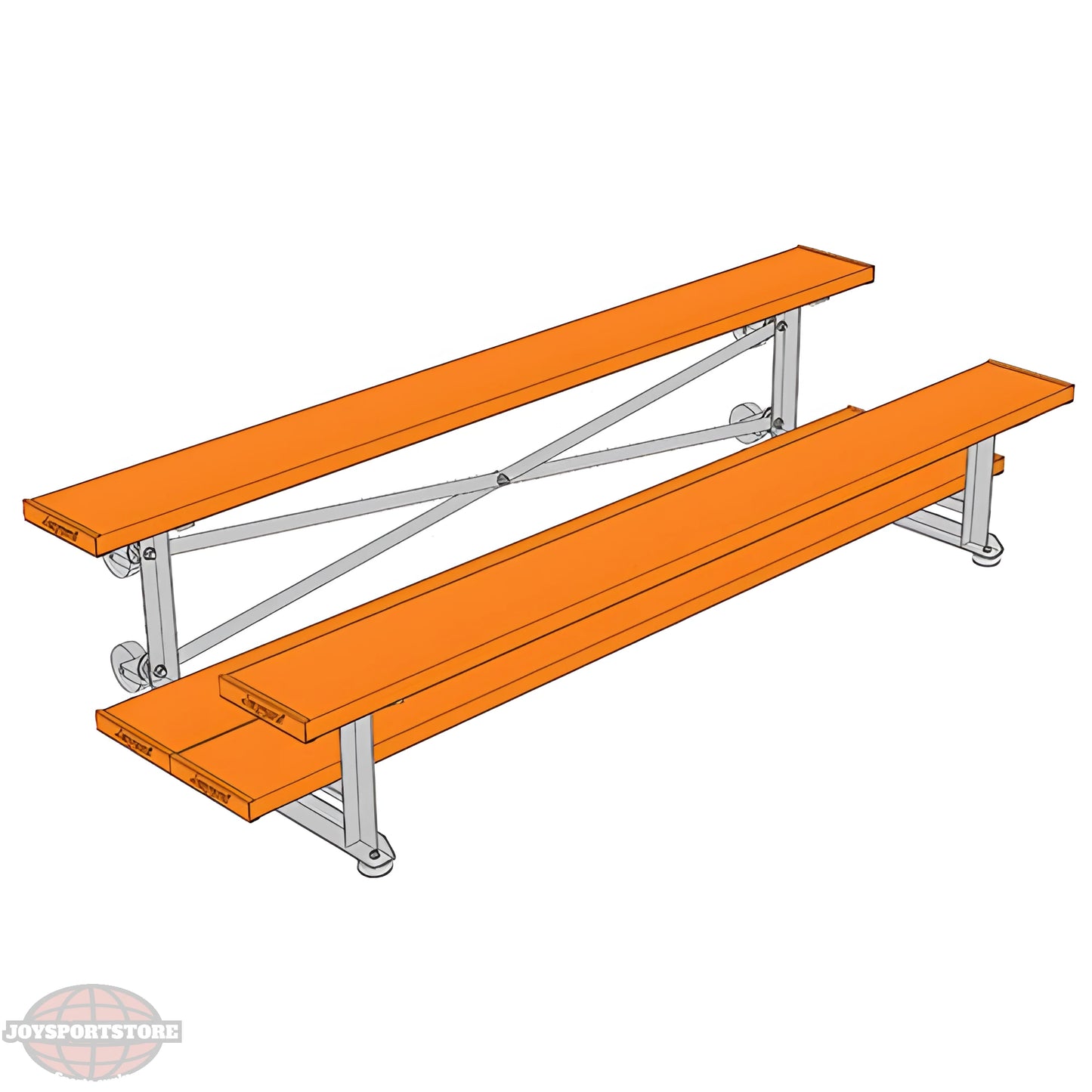 Jaypro Sports Bleacher - 2 Row - Tip & Roll, Double Foot Plank, Powder Coated - 7.5' L (BLDP-275TRGPC) - JoySportStore