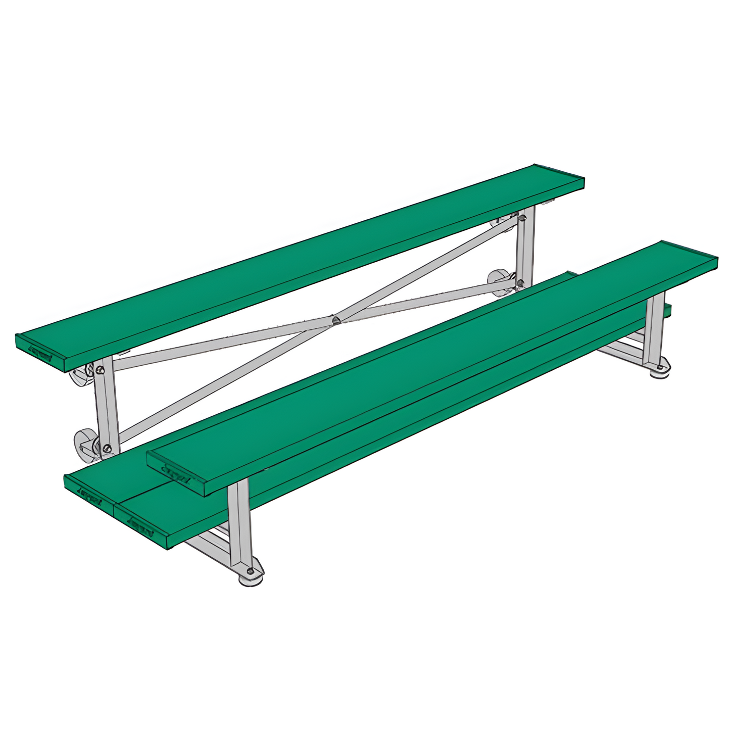 Jaypro Sports Bleacher - 2 Row - Tip & Roll, Double Foot Plank, Powder Coated - 7.5' L (BLDP-275TRGPC)