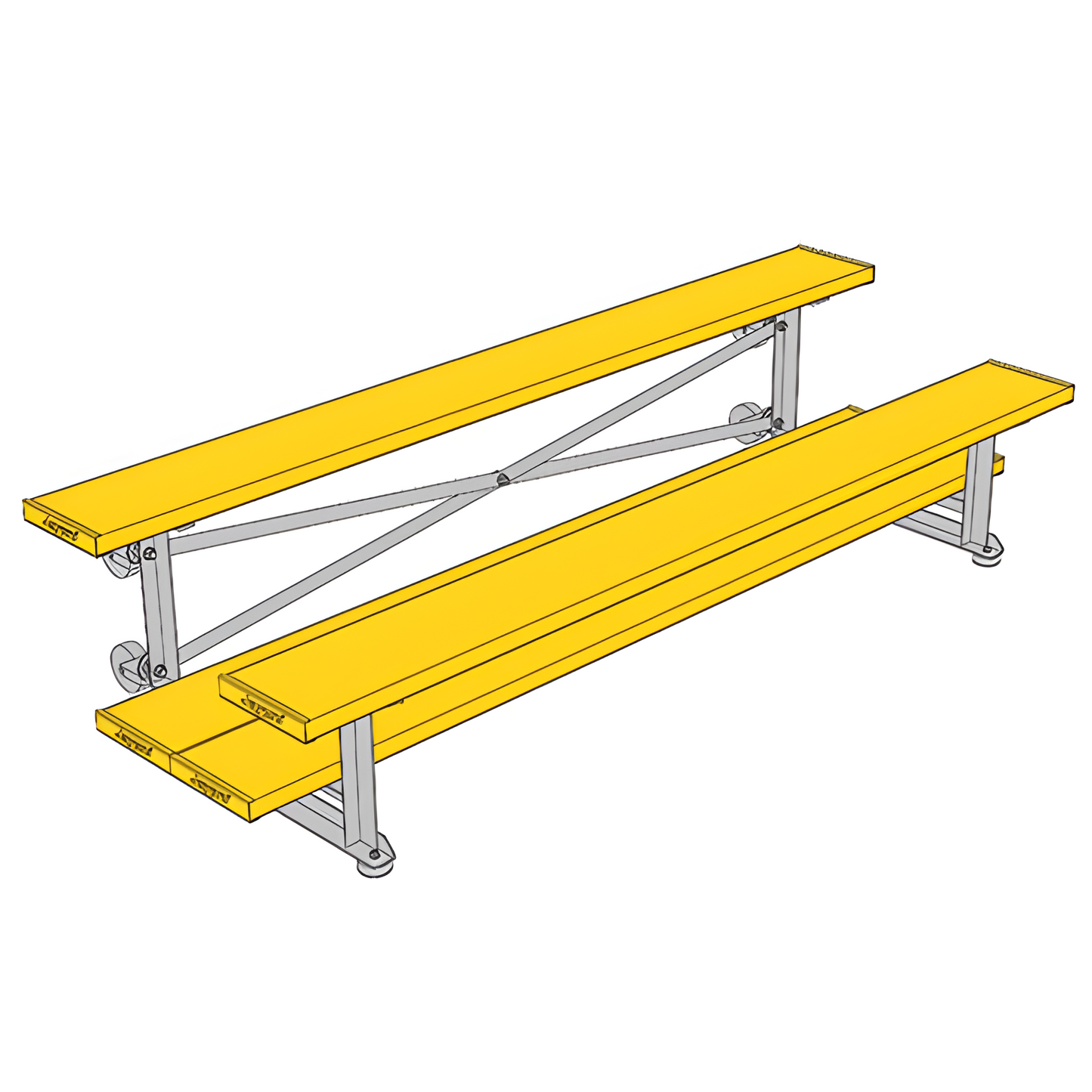Jaypro Sports Bleacher - 2 Row - Tip & Roll, Double Foot Plank, Powder Coated - 7.5' L (BLDP-275TRGPC)