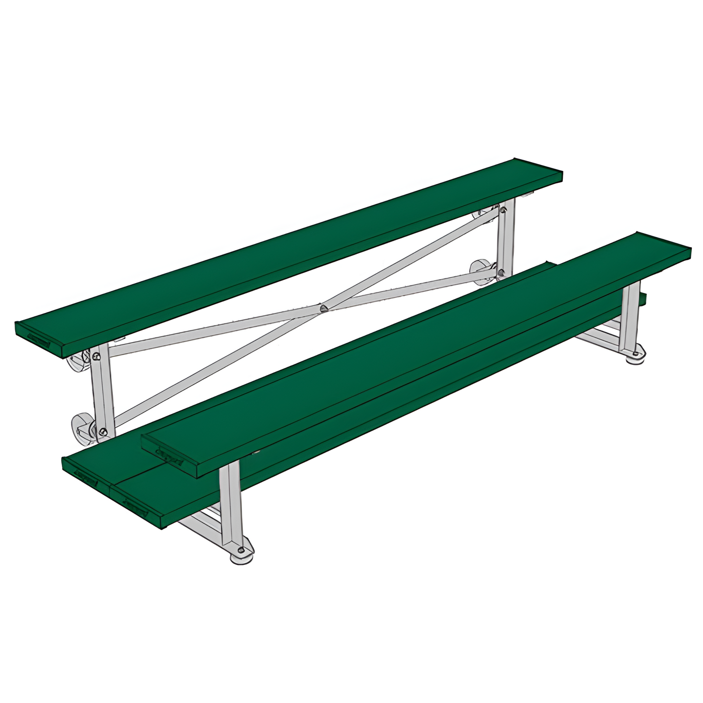 Jaypro Sports Bleacher - 2 Row - Tip & Roll, Double Foot Plank, Powder Coated - 7.5' L (BLDP-275TRGPC)