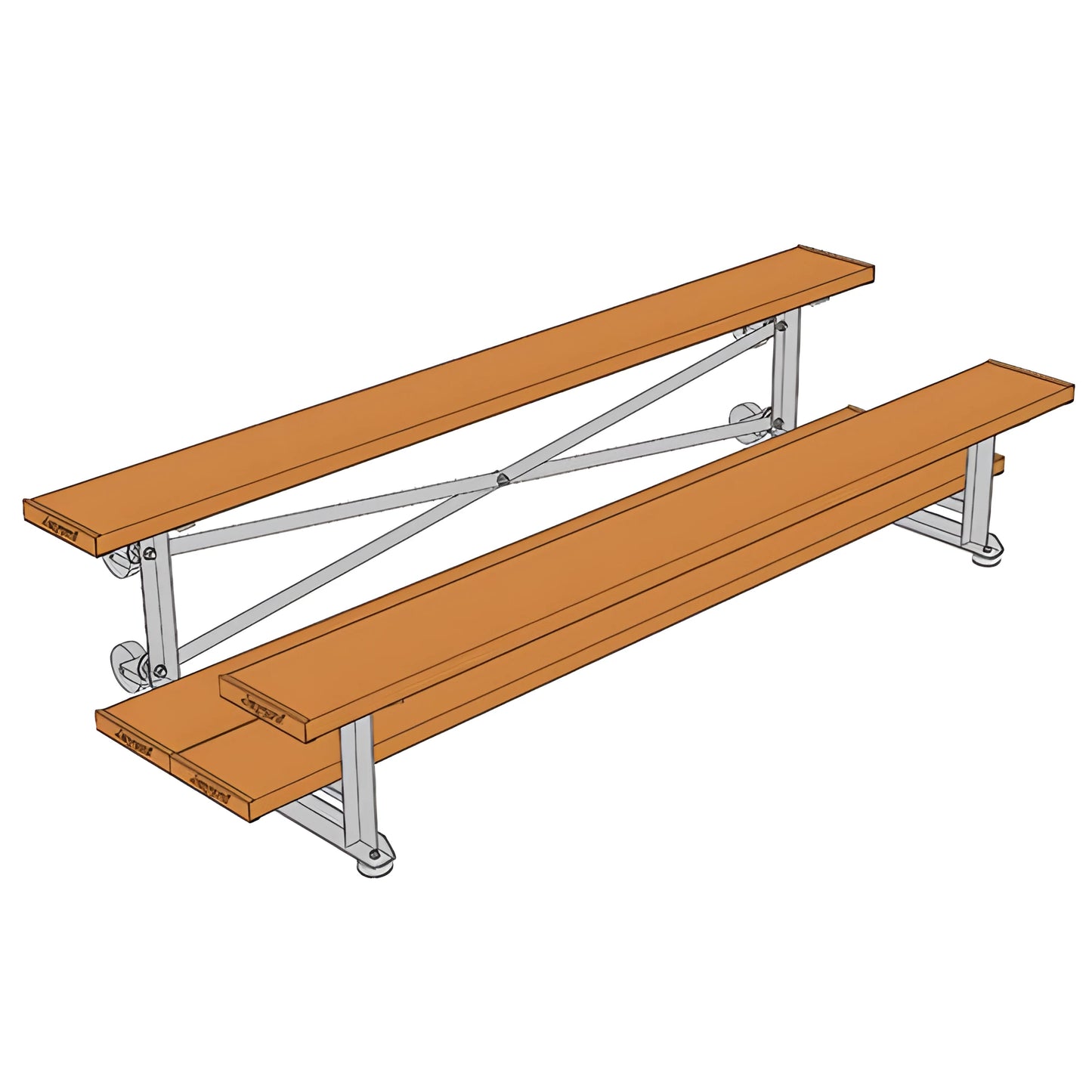 Jaypro Sports Bleacher - 2 Row - Tip & Roll, Double Foot Plank, Powder Coated - 7.5' L (BLDP-275TRGPC) - JoySportStore