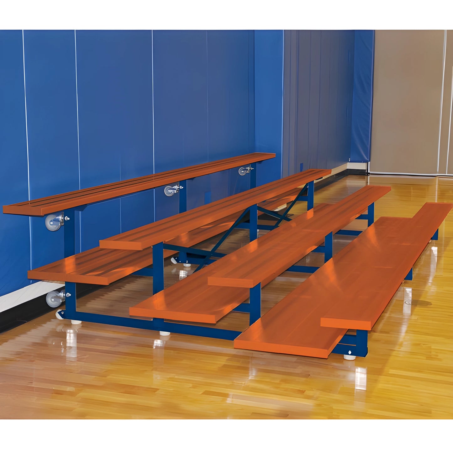 Jaypro Sports Bleacher - 2 Row -Tip & Roll, Double Foot Plank - 15' L (BLDP-2TRG) - JoySportStore