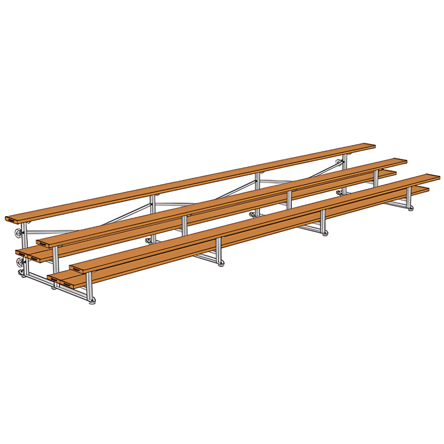Jaypro BLDP-321TGRPC Indoor Bleacher Seats | 21 ft. (3 Row - Double Foot Plank) |Tip Roll (Powder Coated)