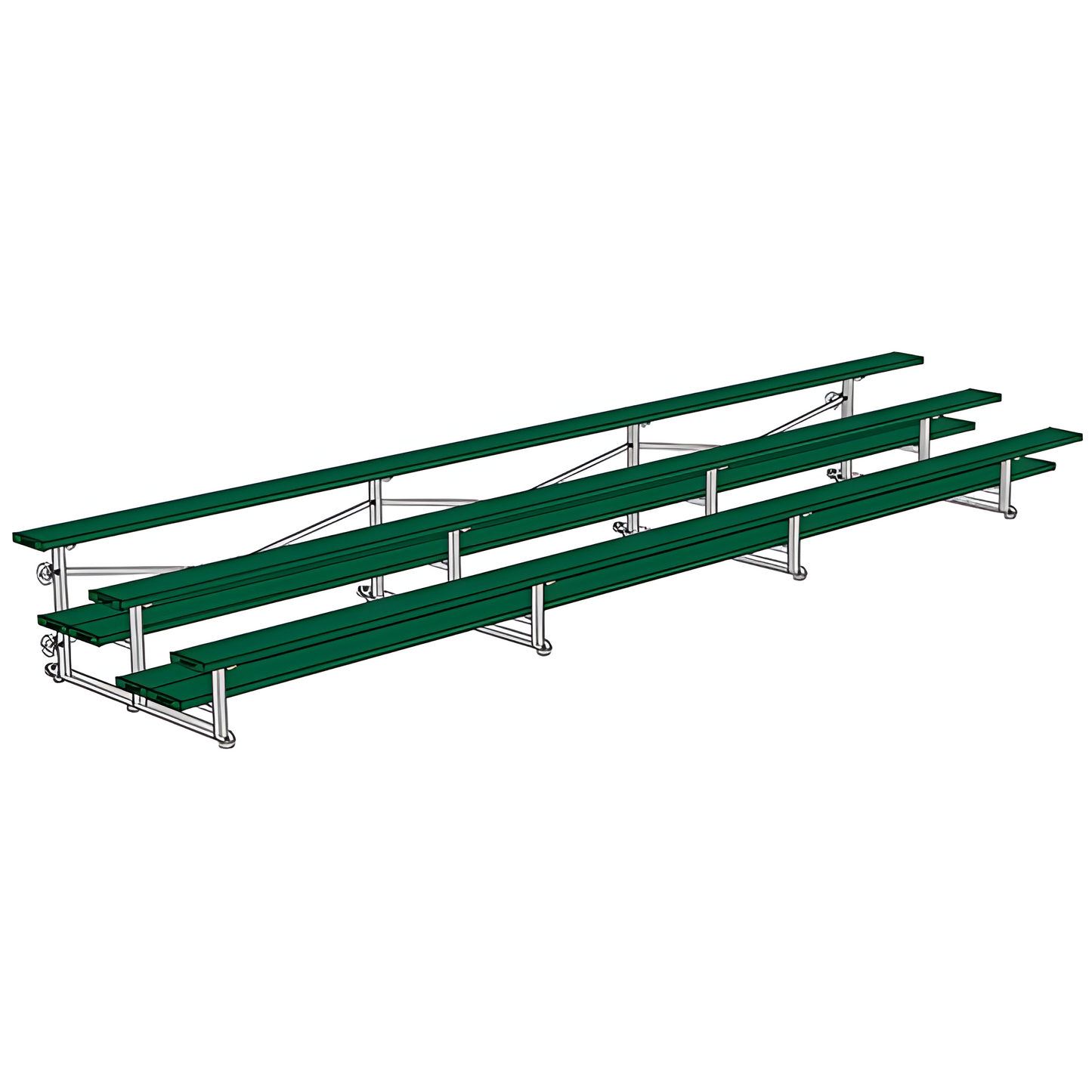 Jaypro BLDP-321TGRPC Indoor Bleacher Seats | 21 ft. (3 Row - Double Foot Plank) |Tip Roll (Powder Coated)