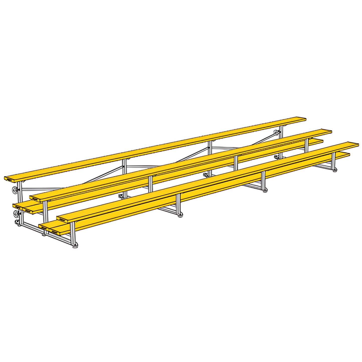 Jaypro BLDP-321TGRPC Indoor Bleacher Seats | 21 ft. (3 Row - Double Foot Plank) |Tip Roll (Powder Coated)