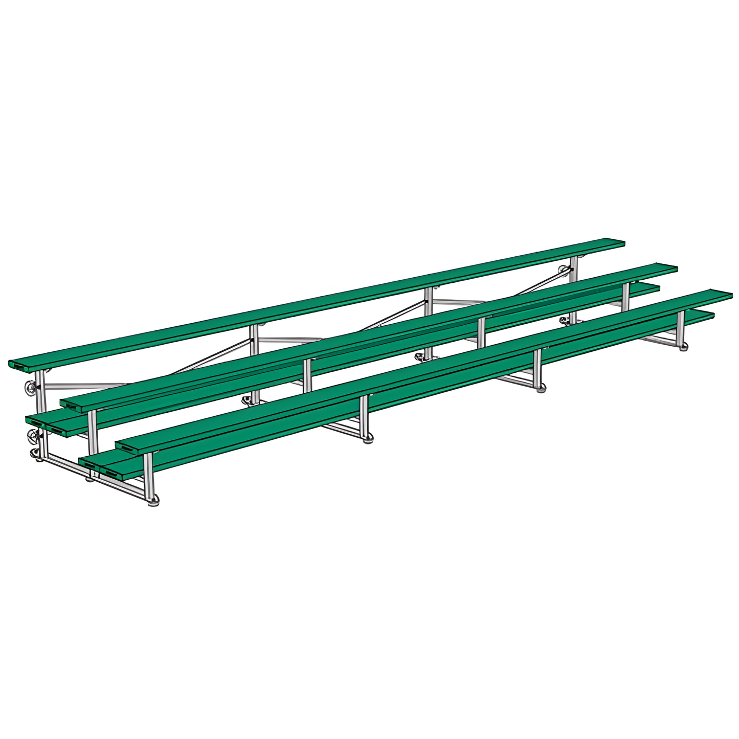 Jaypro BLDP-321TGRPC Indoor Bleacher Seats | 21 ft. (3 Row - Double Foot Plank) |Tip Roll (Powder Coated)