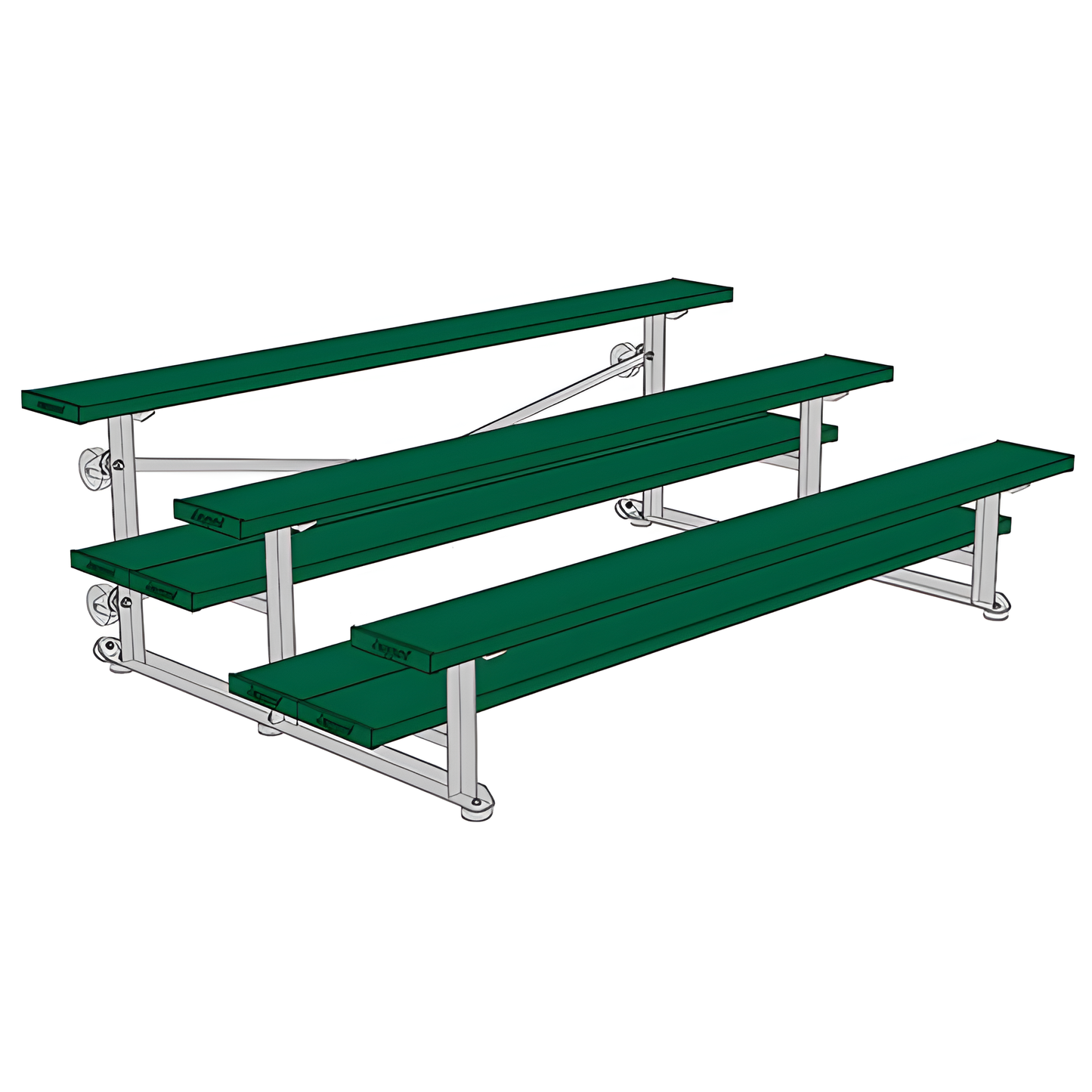 Jaypro Sports Bleacher - 3 Row - Tip & Roll, Double Foot Plank, powder Coated - 7.5' L (BLDP-375TRGPC)